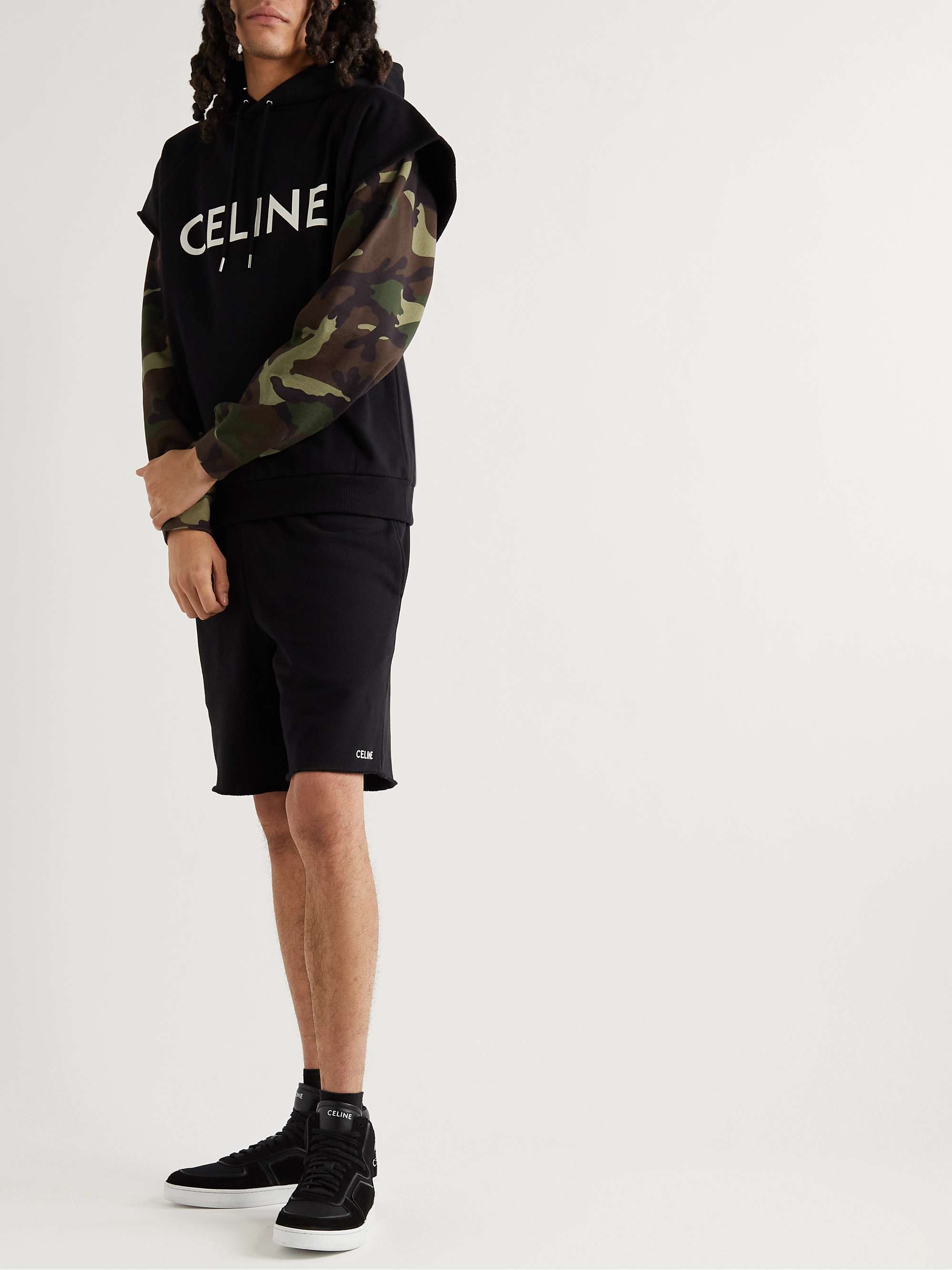 CELINE HOMME Straight-Leg Logo-Print Cotton-Jersey Drawstring Shorts