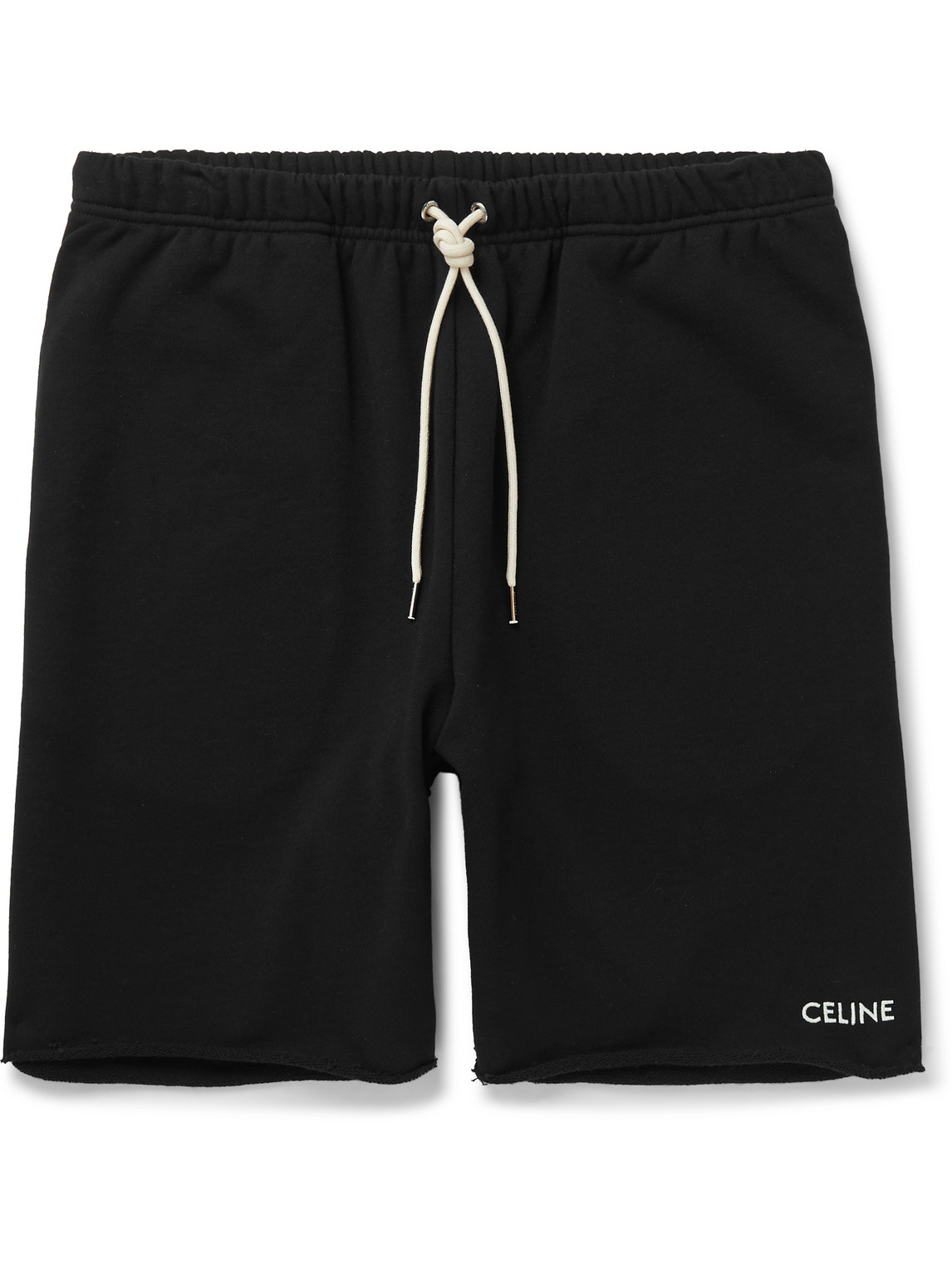 Celine Straight-leg Logo-embroidered Cotton-jersey Drawstring Shorts In Black