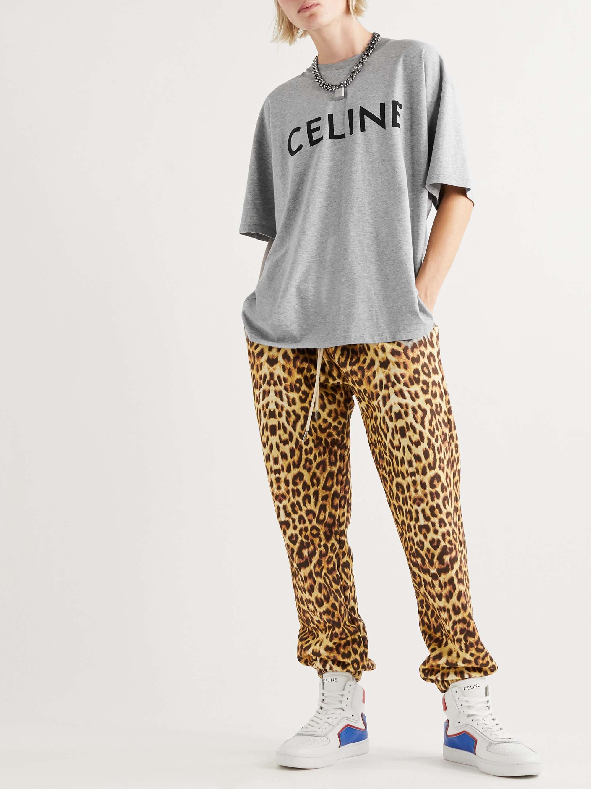 CELINE HOMME Logo-Print Mélange Cotton-Jersey T-Shirt