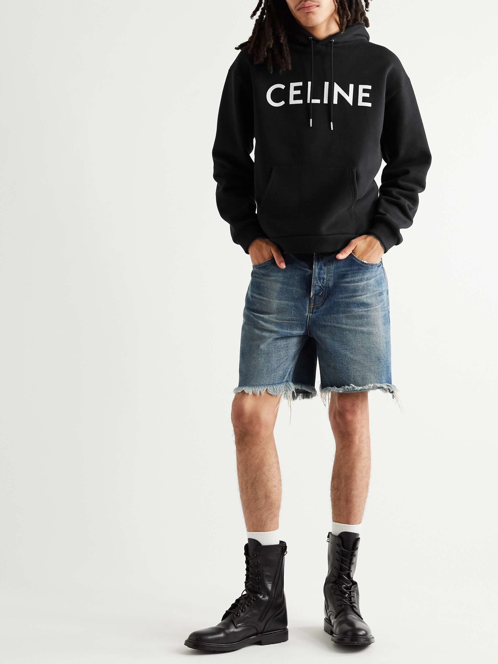 CELINE HOMME Logo-Print Loopback Cotton-Jersey Hoodie