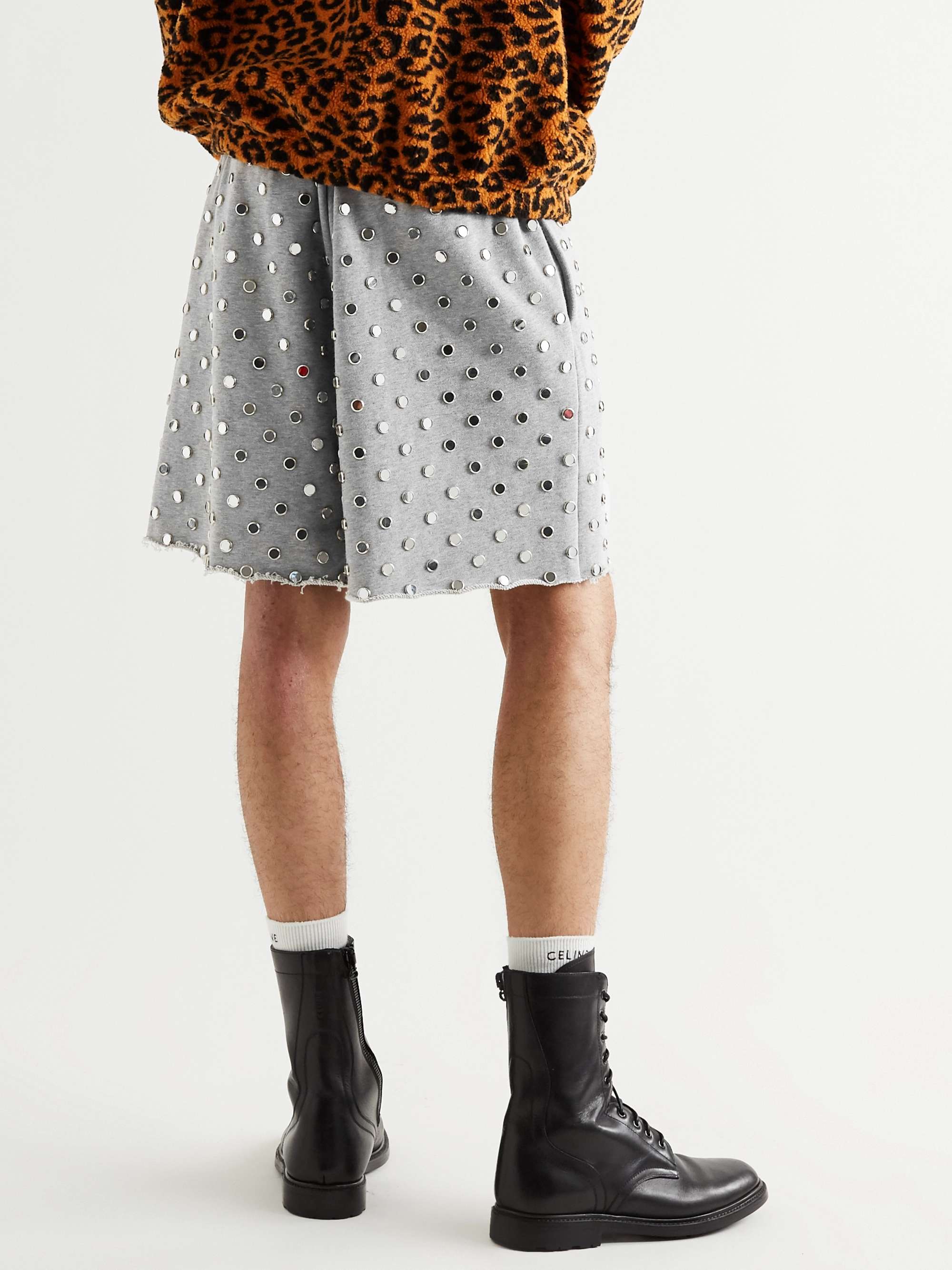 CELINE HOMME Wide-Leg Logo-Print Cotton-Jersey Drawstring Shorts