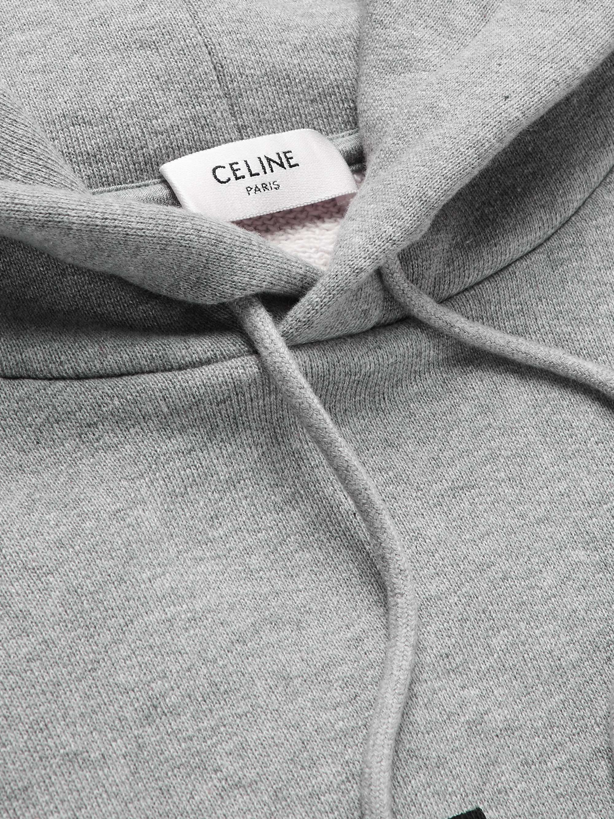 CELINE HOMME Logo-Print Mélange Loopback Cotton-Jersey Hoodie