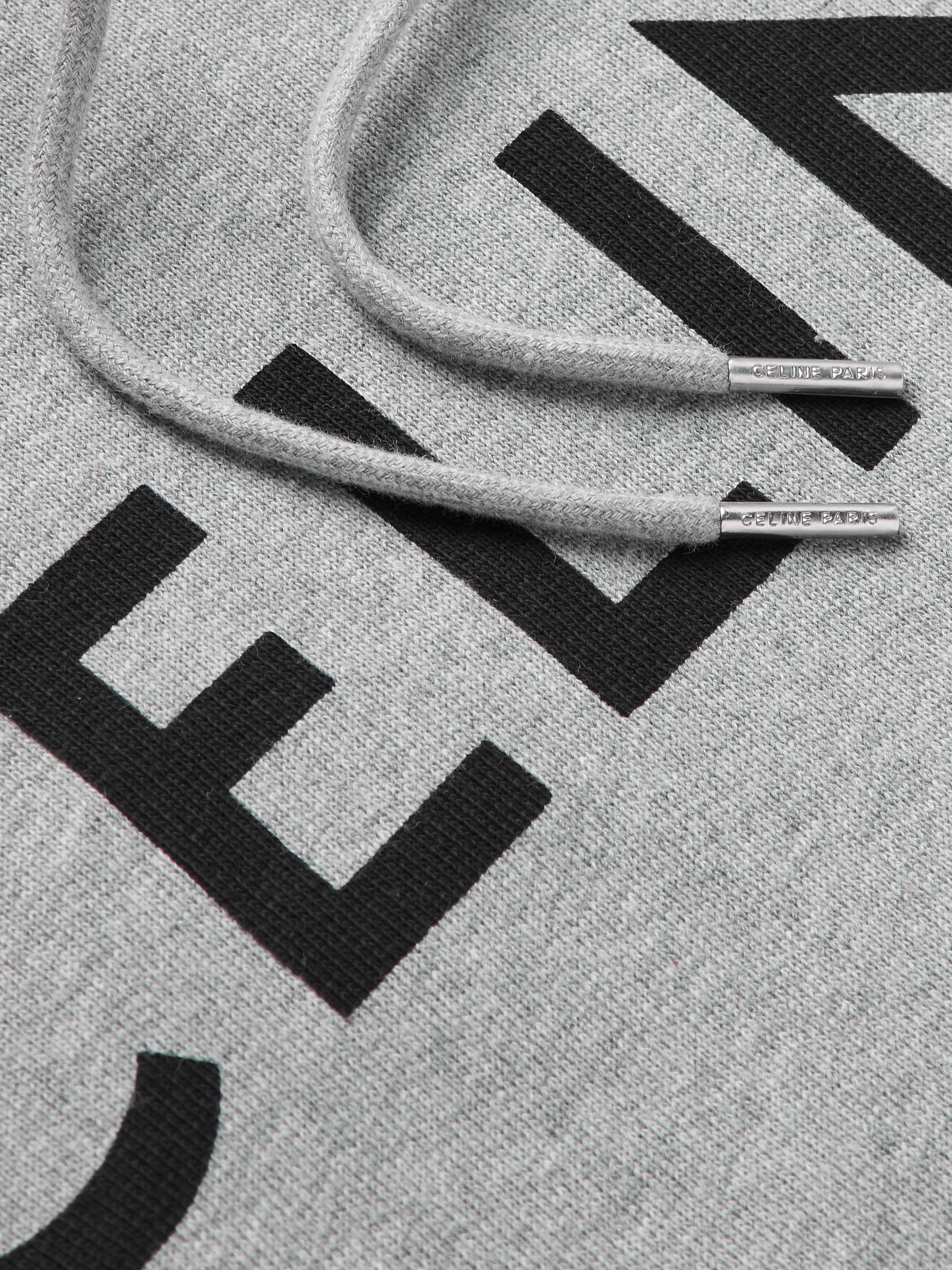 CELINE HOMME Logo-Print Mélange Loopback Cotton-Jersey Hoodie