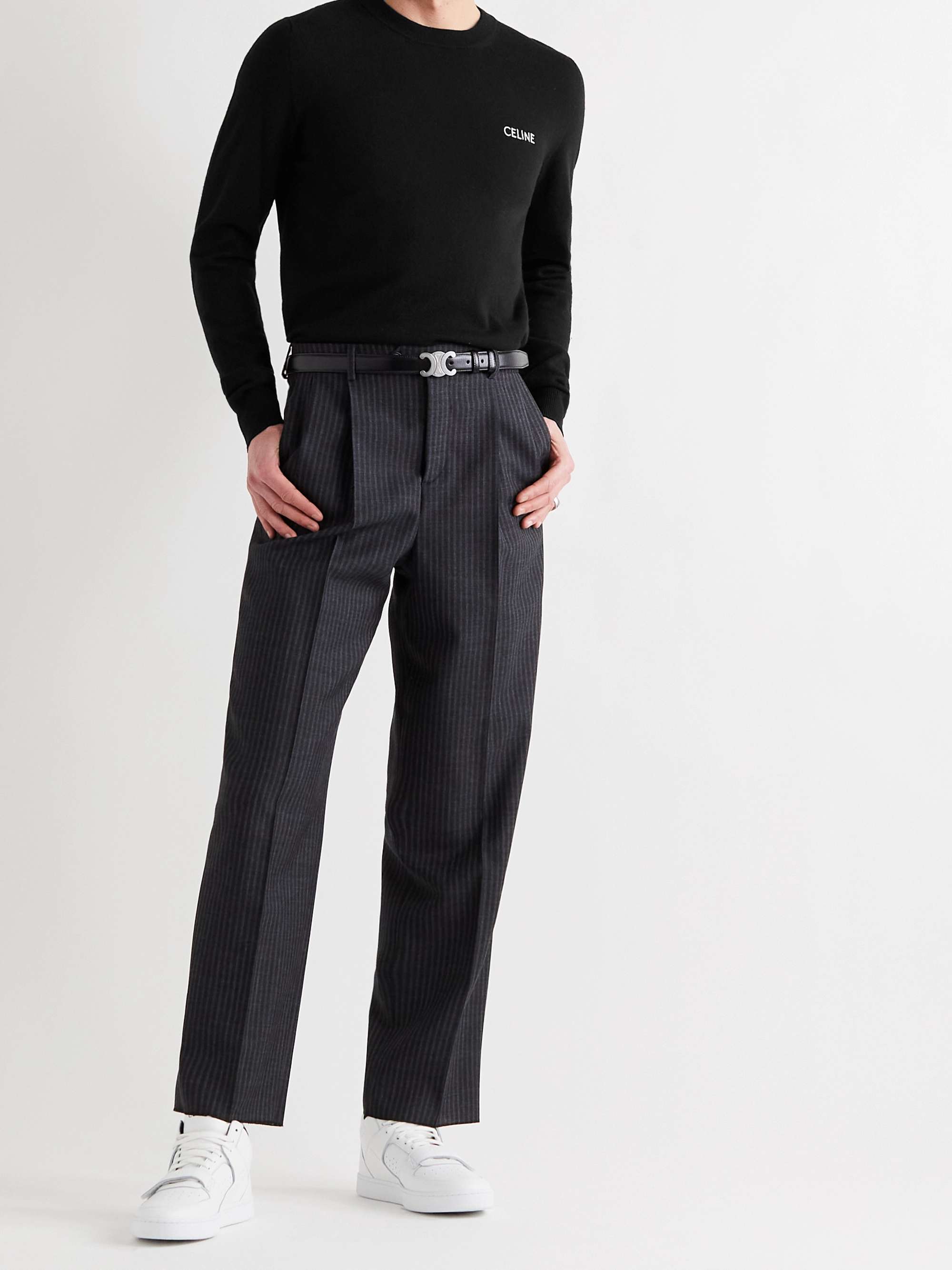 CELINE HOMME Slim-Fit Logo-Embroidered Wool and Cashmere-Blend Sweater