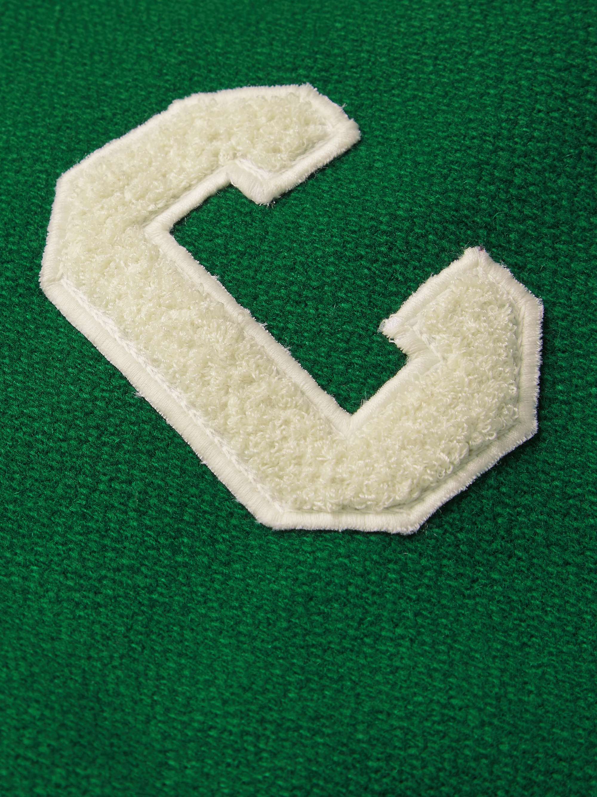 CELINE HOMME Appliquéd Wool-Blend and Leather Varsity Jacket