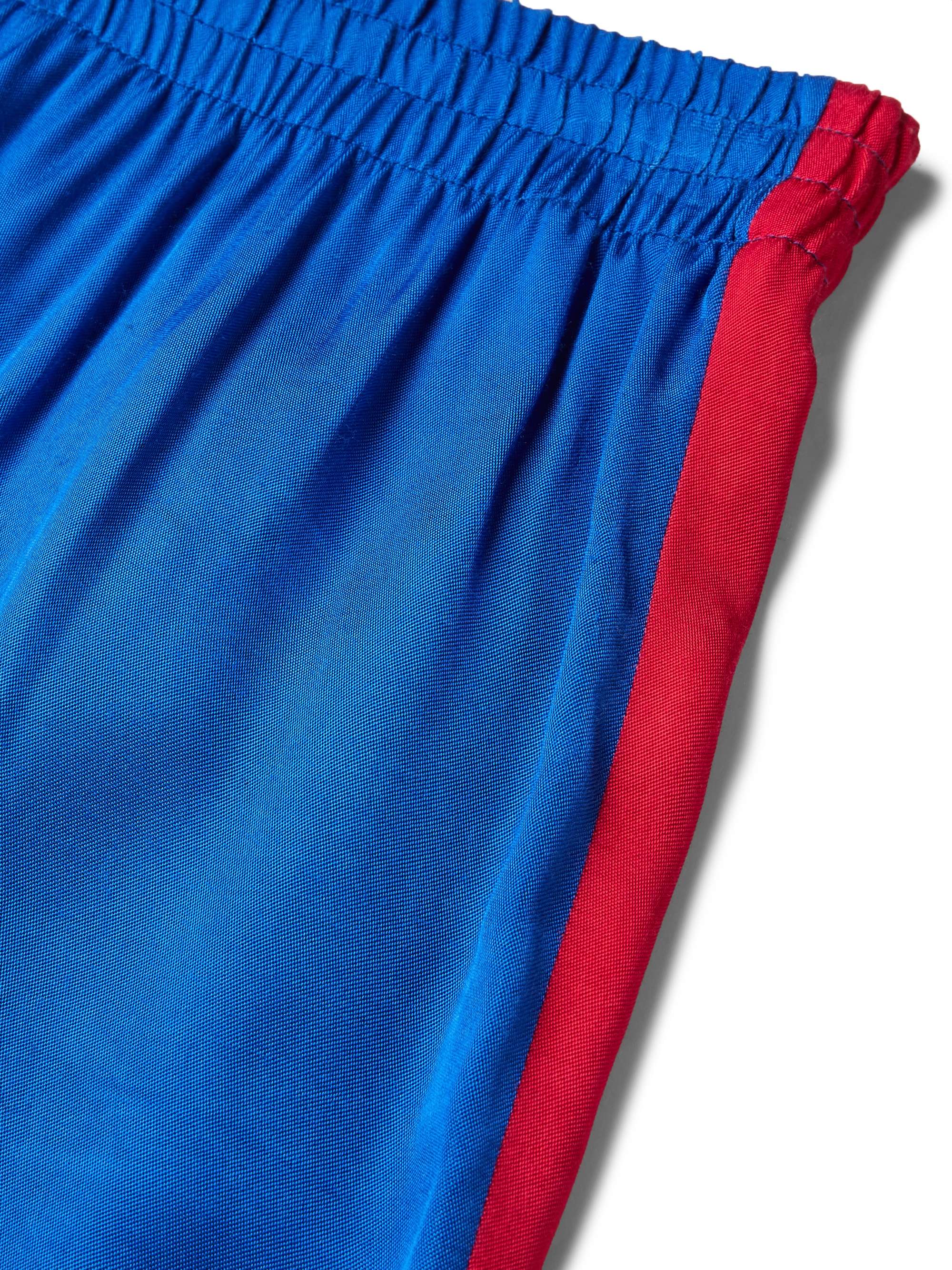 CELINE HOMME Wide-Leg Logo-Embroidered Colour-Block Satin Shorts