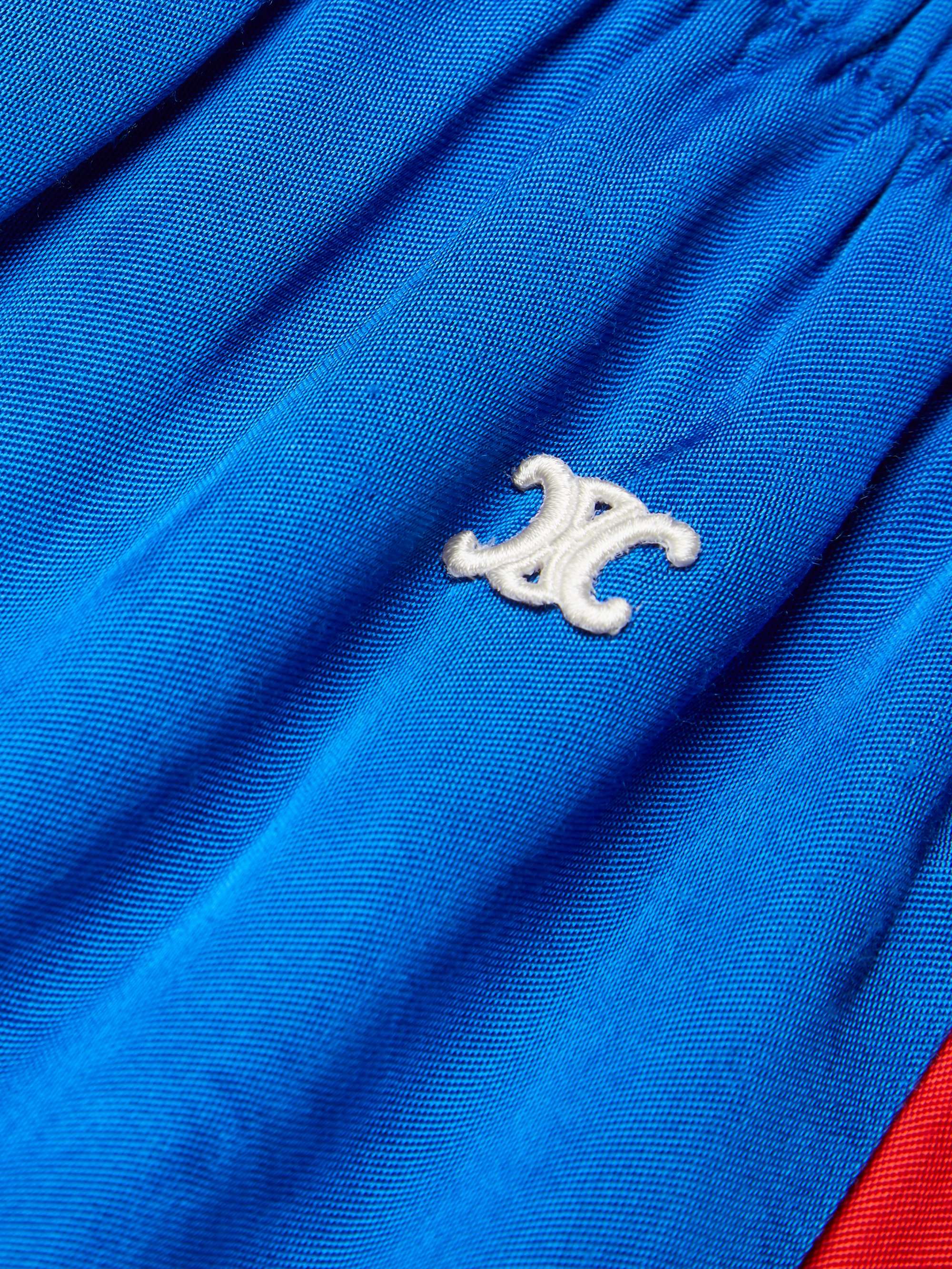 CELINE HOMME Wide-Leg Logo-Embroidered Colour-Block Satin Shorts