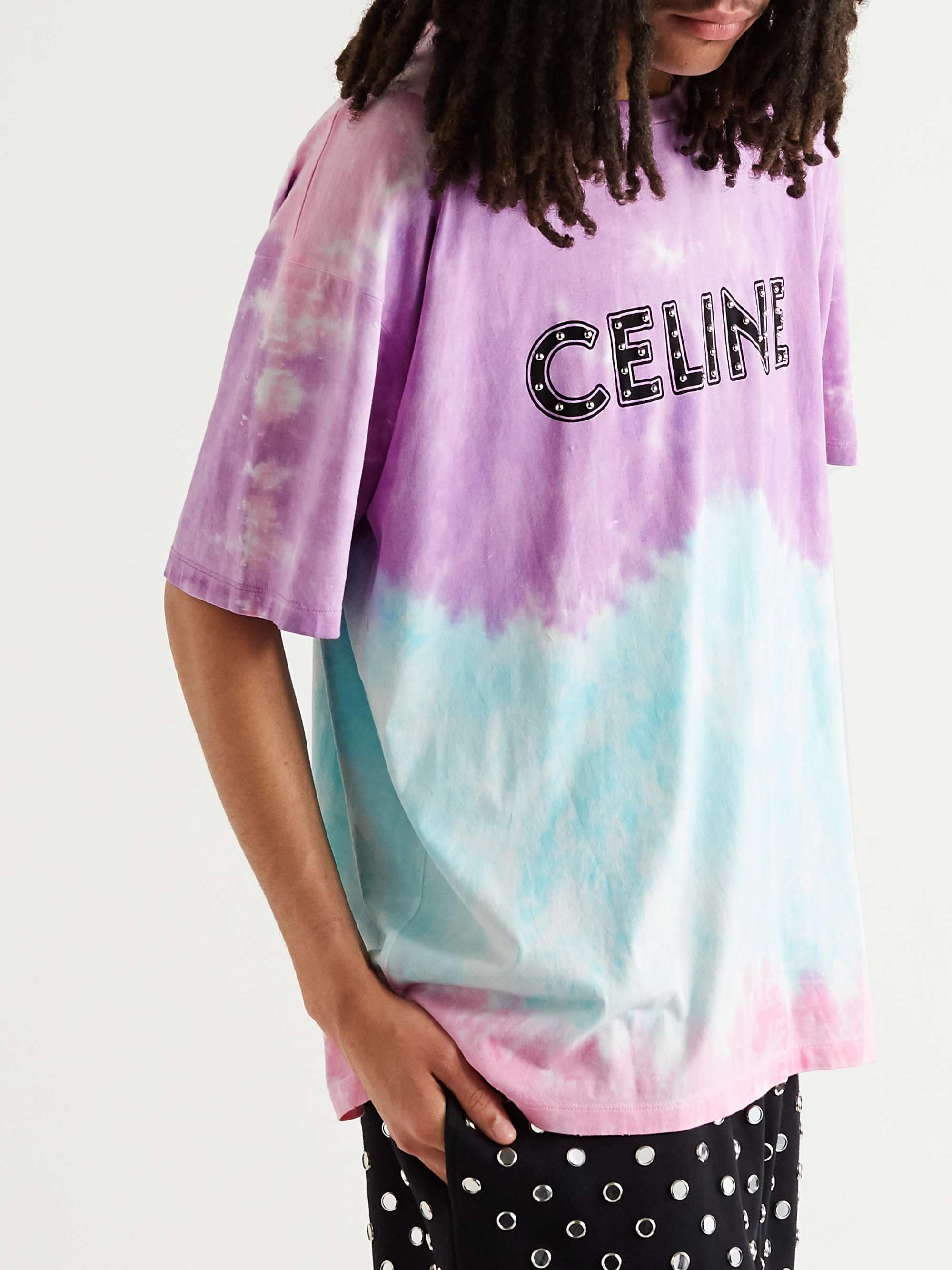 CELINE HOMME Oversized Logo-Print Tie-Dyed Cotton-Jersey T-Shirt