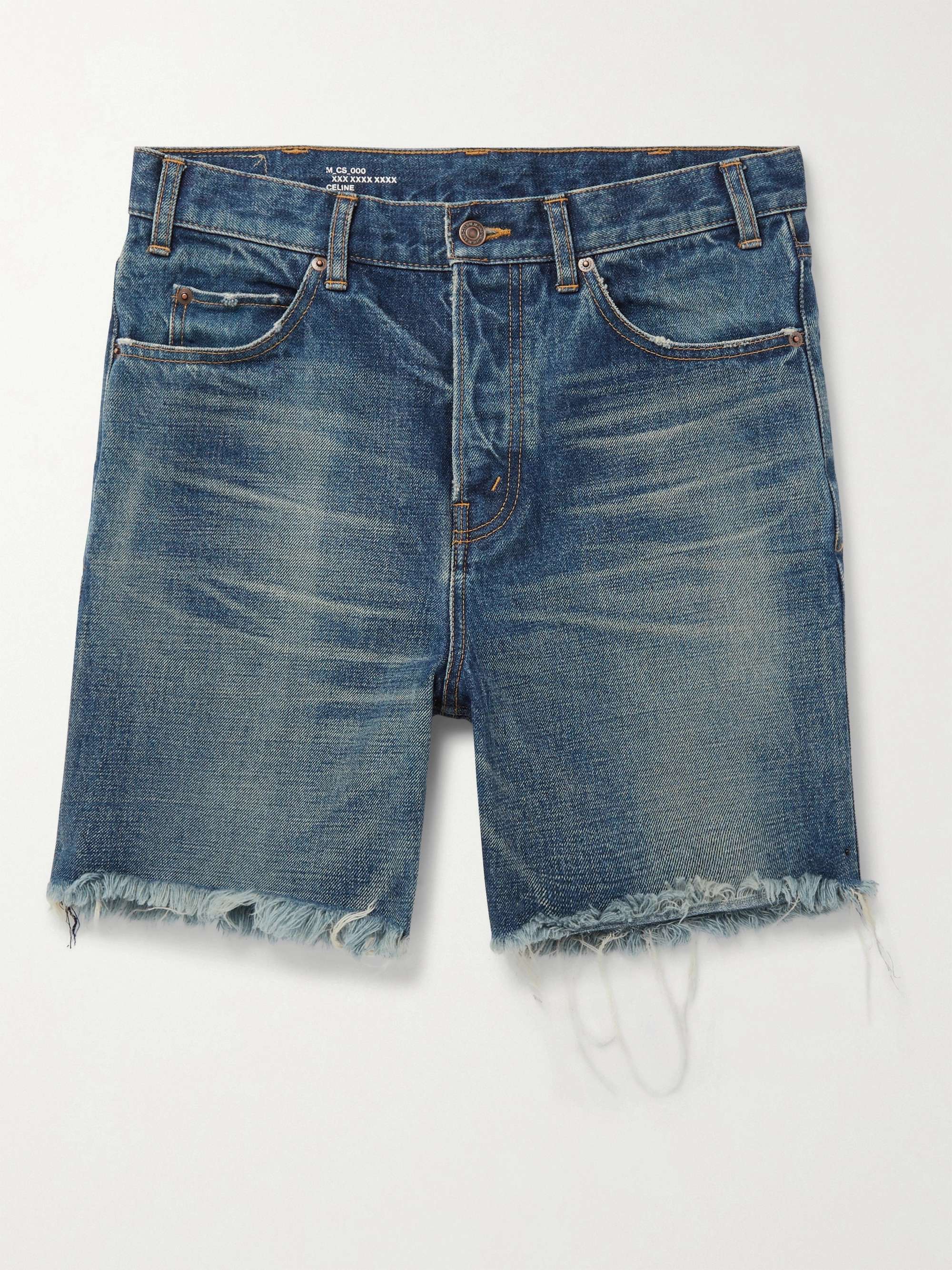 CELINE HOMME Wide-Leg Distressed Denim Shorts | MR PORTER