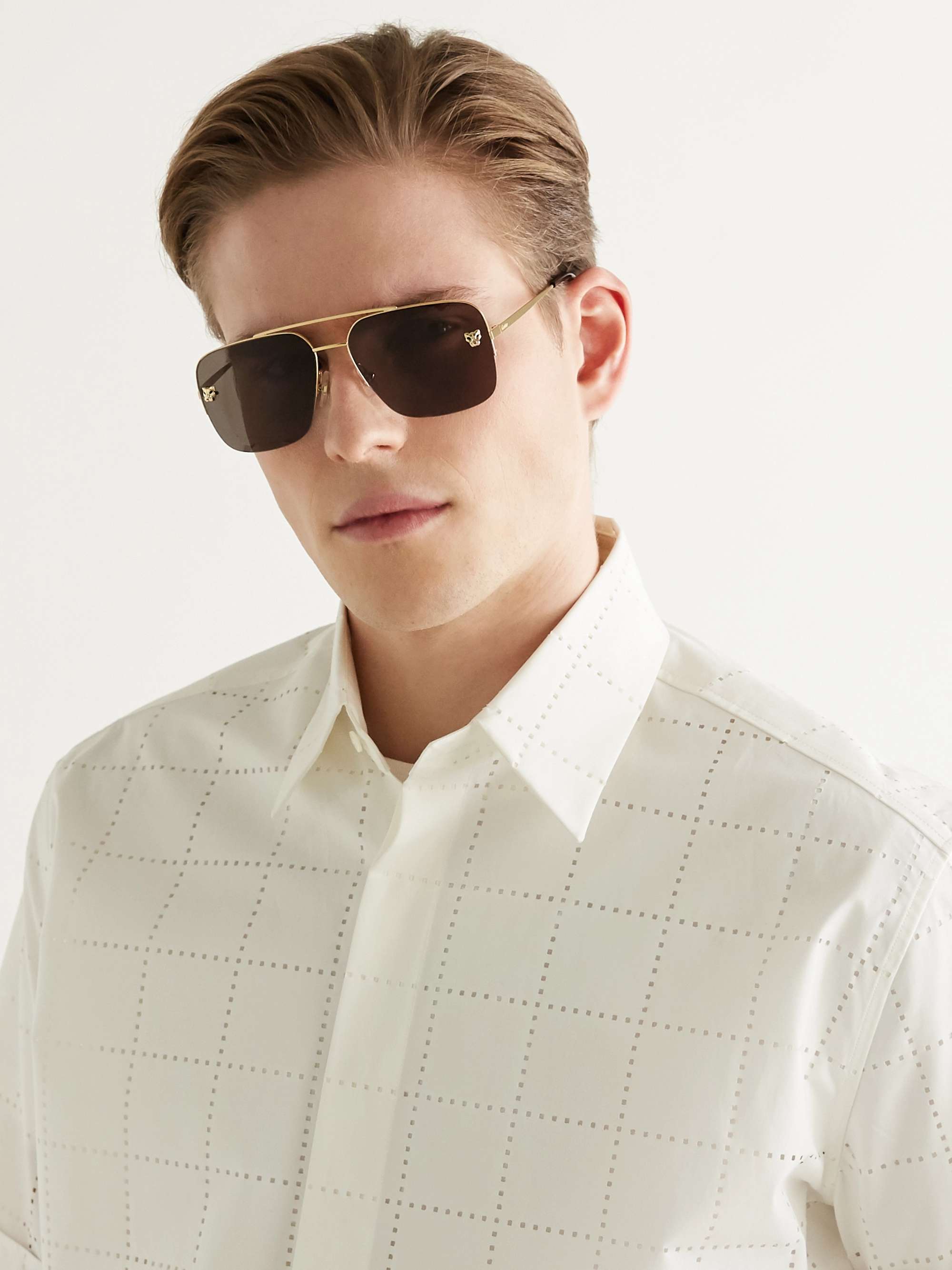 CARTIER EYEWEAR Aviator-Style Gold-Tone Titanium Optical Glasses