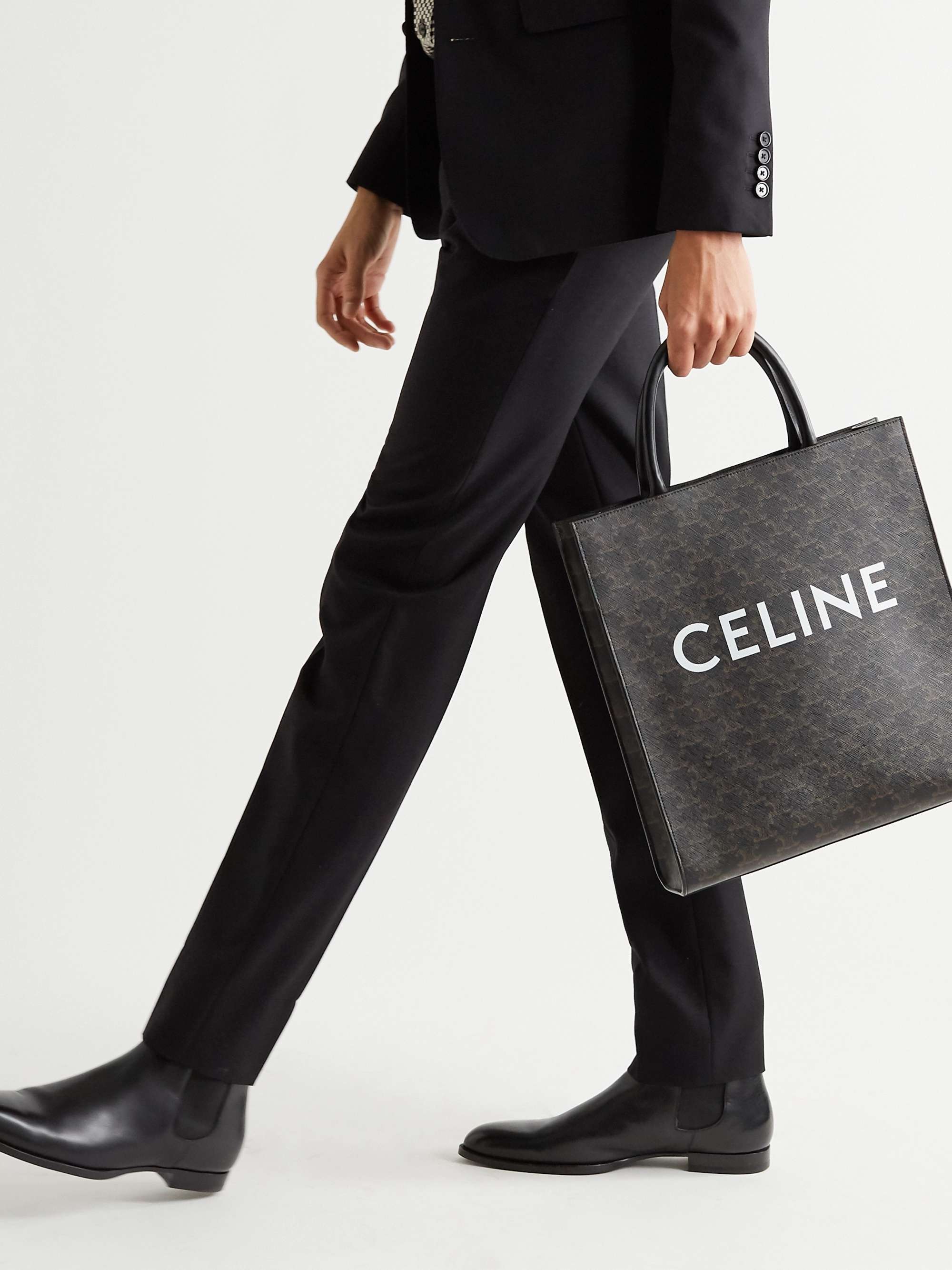 CELINE HOMME Leather-Trimmed Logo-Print Coated-Canvas Tote Bag