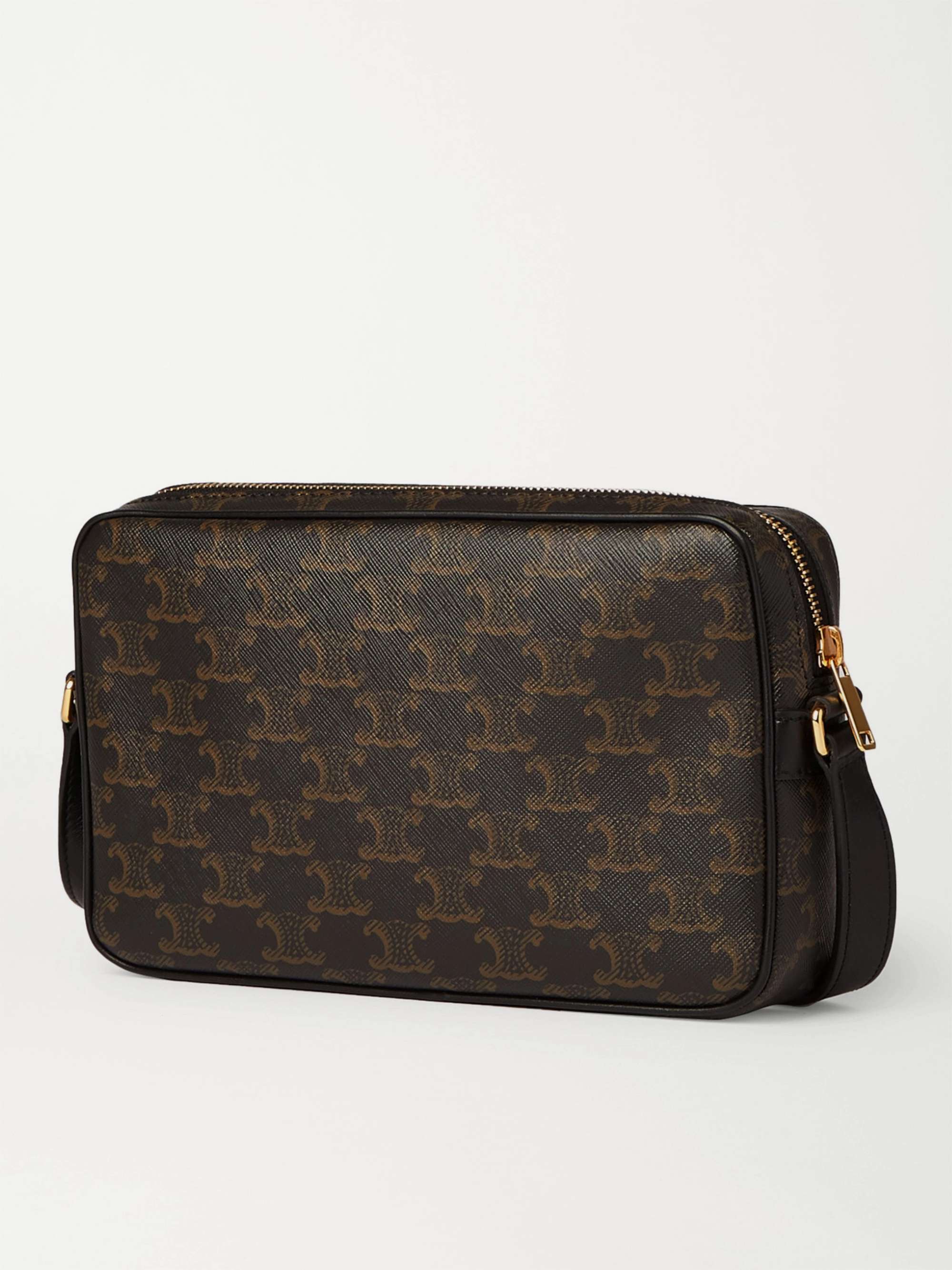 CELINE HOMME Triomphe Leather-Trimmed Logo-Print Coated-Canvas Messenger Bag