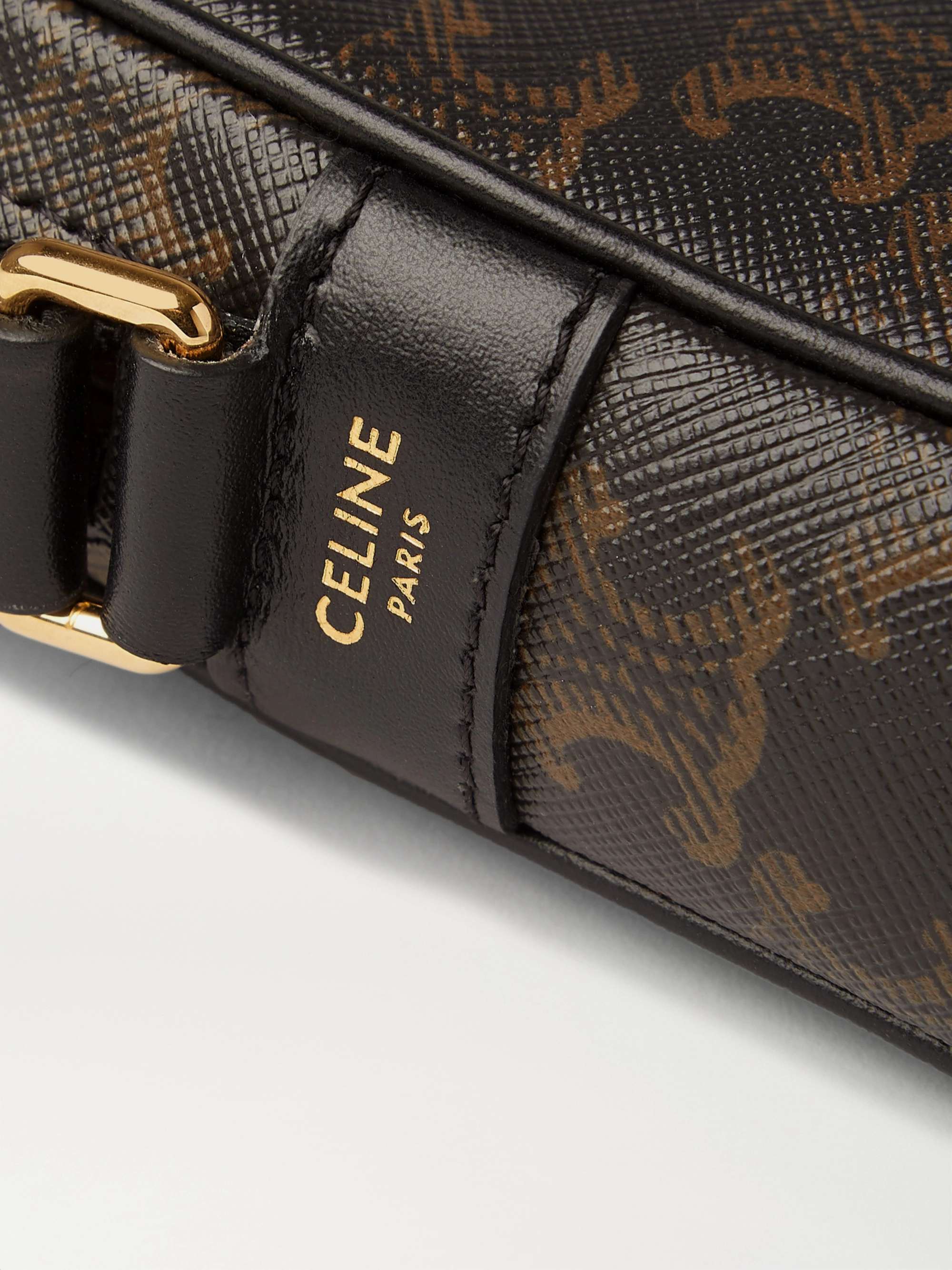 CELINE HOMME Triomphe Leather-Trimmed Logo-Print Coated-Canvas Messenger Bag