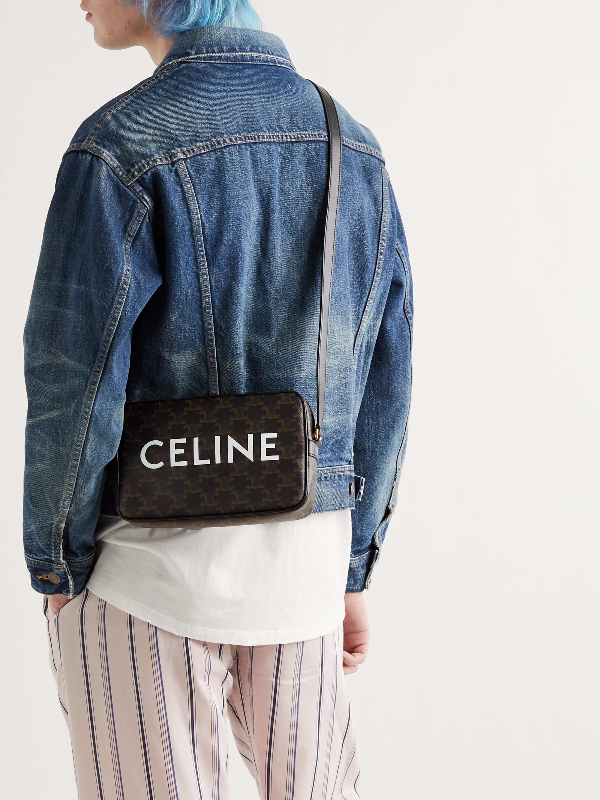 CELINE HOMME Triomphe Leather-Trimmed Logo-Print Coated-Canvas Messenger Bag