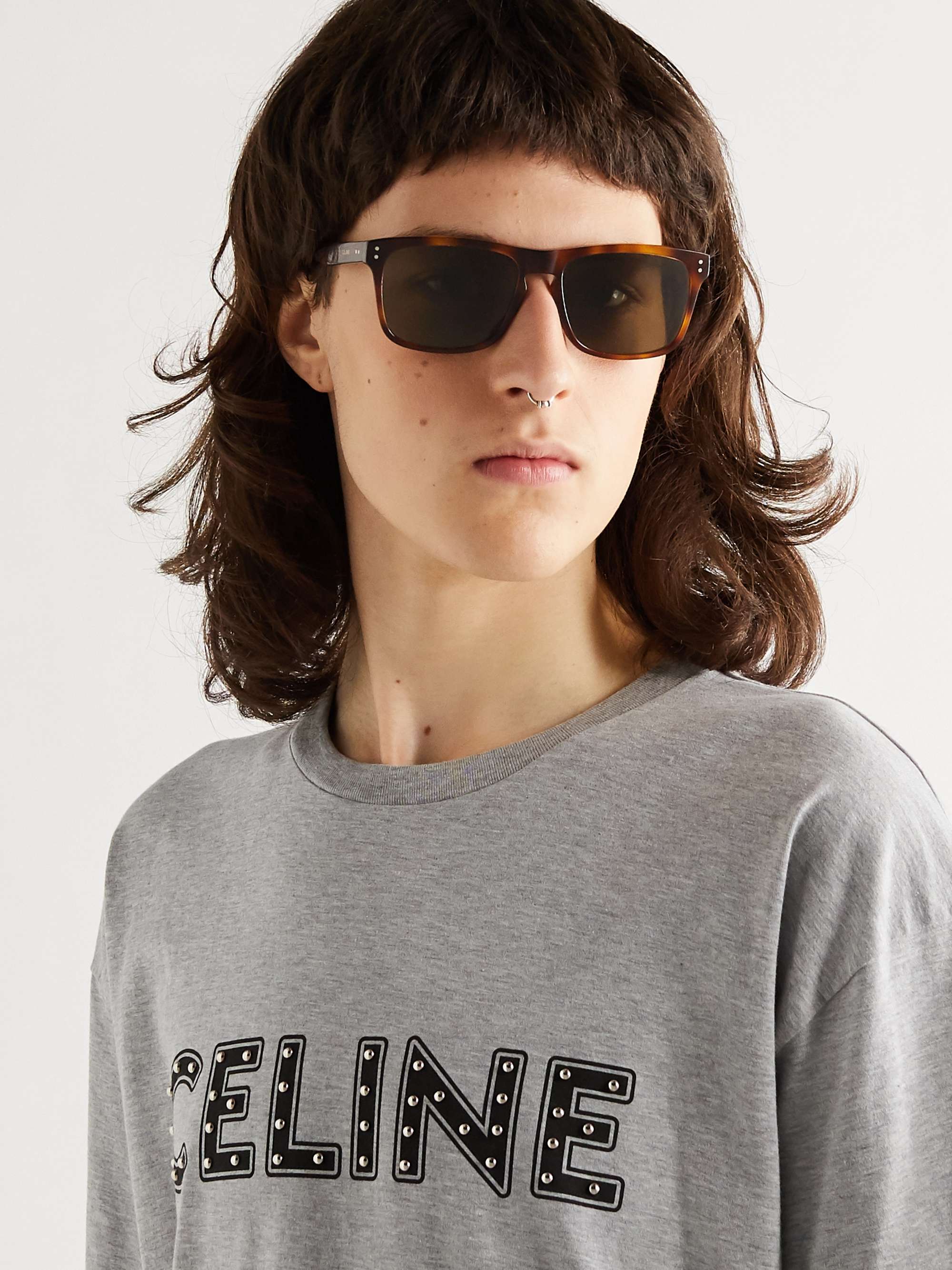 CELINE HOMME Square-Frame Tortoiseshell Acetate Sunglasses