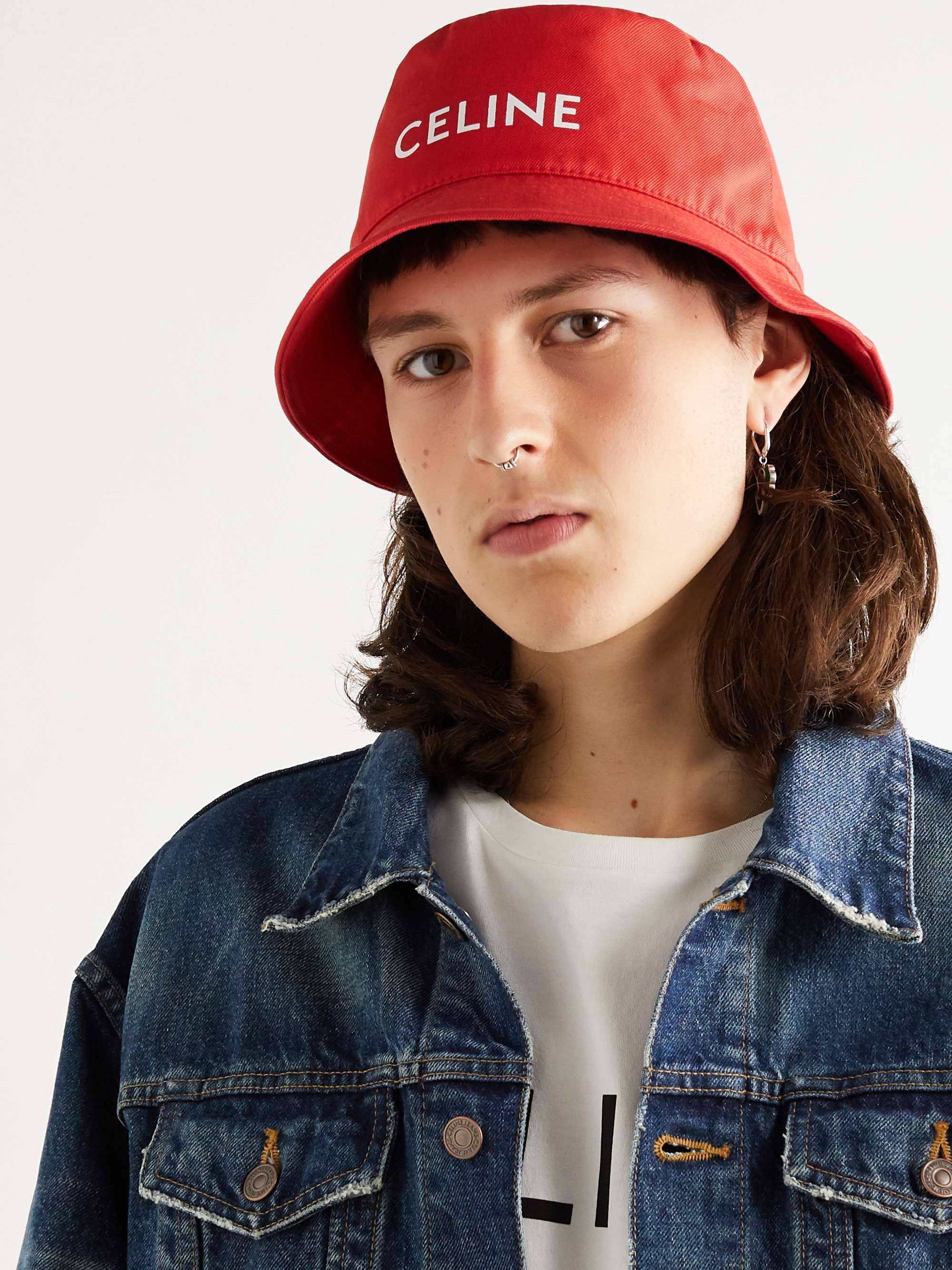 CELINE HOMME Logo-Print Cotton-Twill Bucket Hat