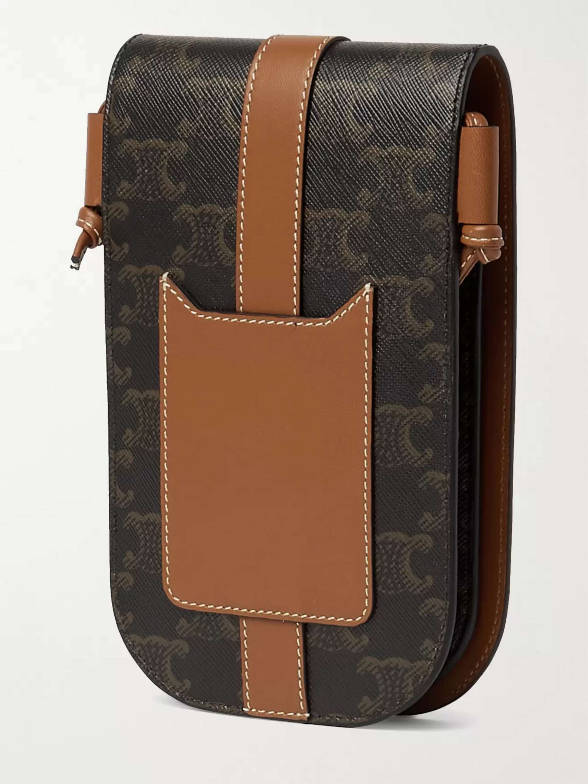 CELINE HOMME Triomphe Leather-Trimmed Monogrammed Coated-Canvas Phone Pouch
