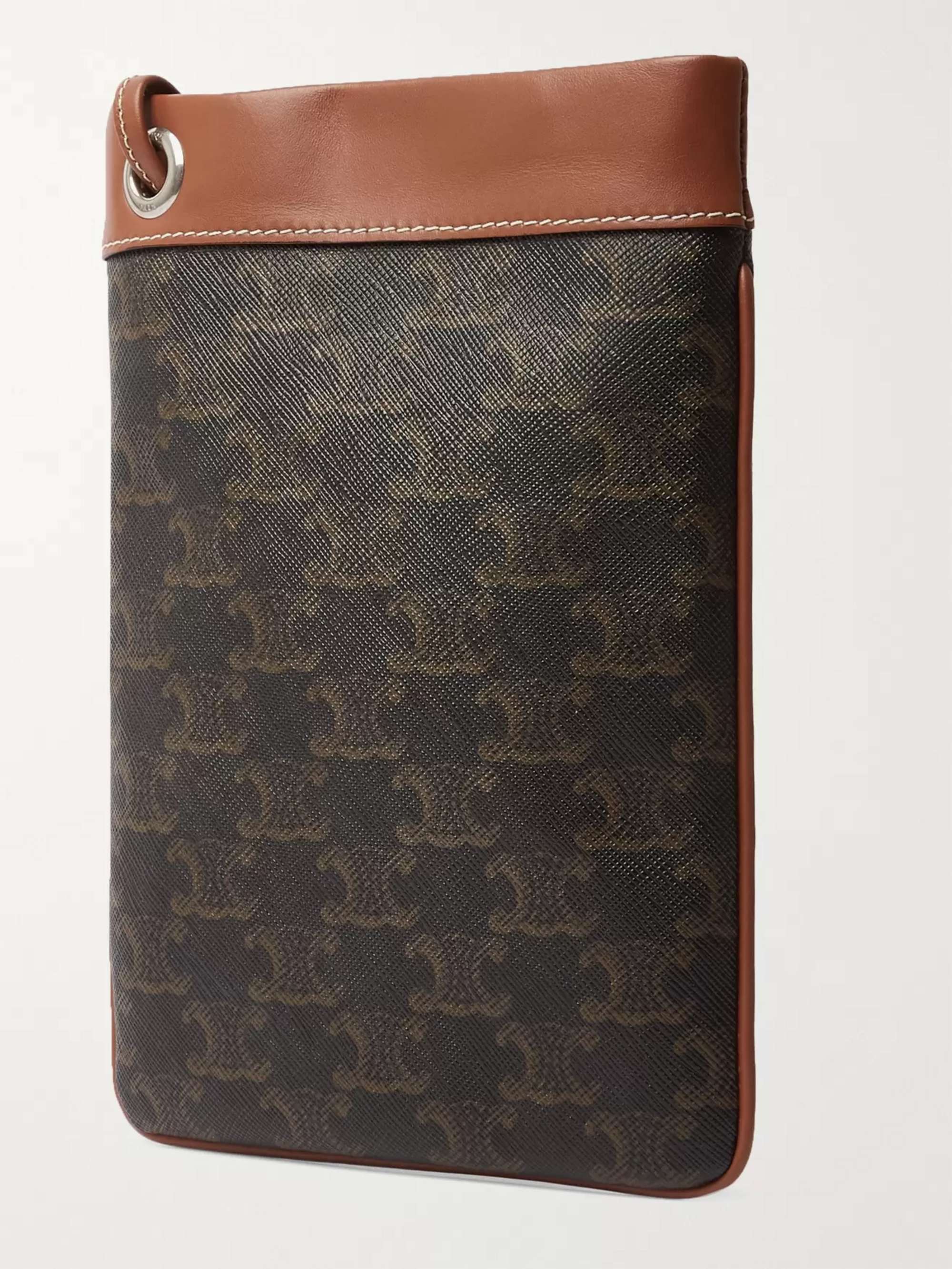 CELINE HOMME Leather-Trimmed Logo-Print Coated-Canvas Pouch
