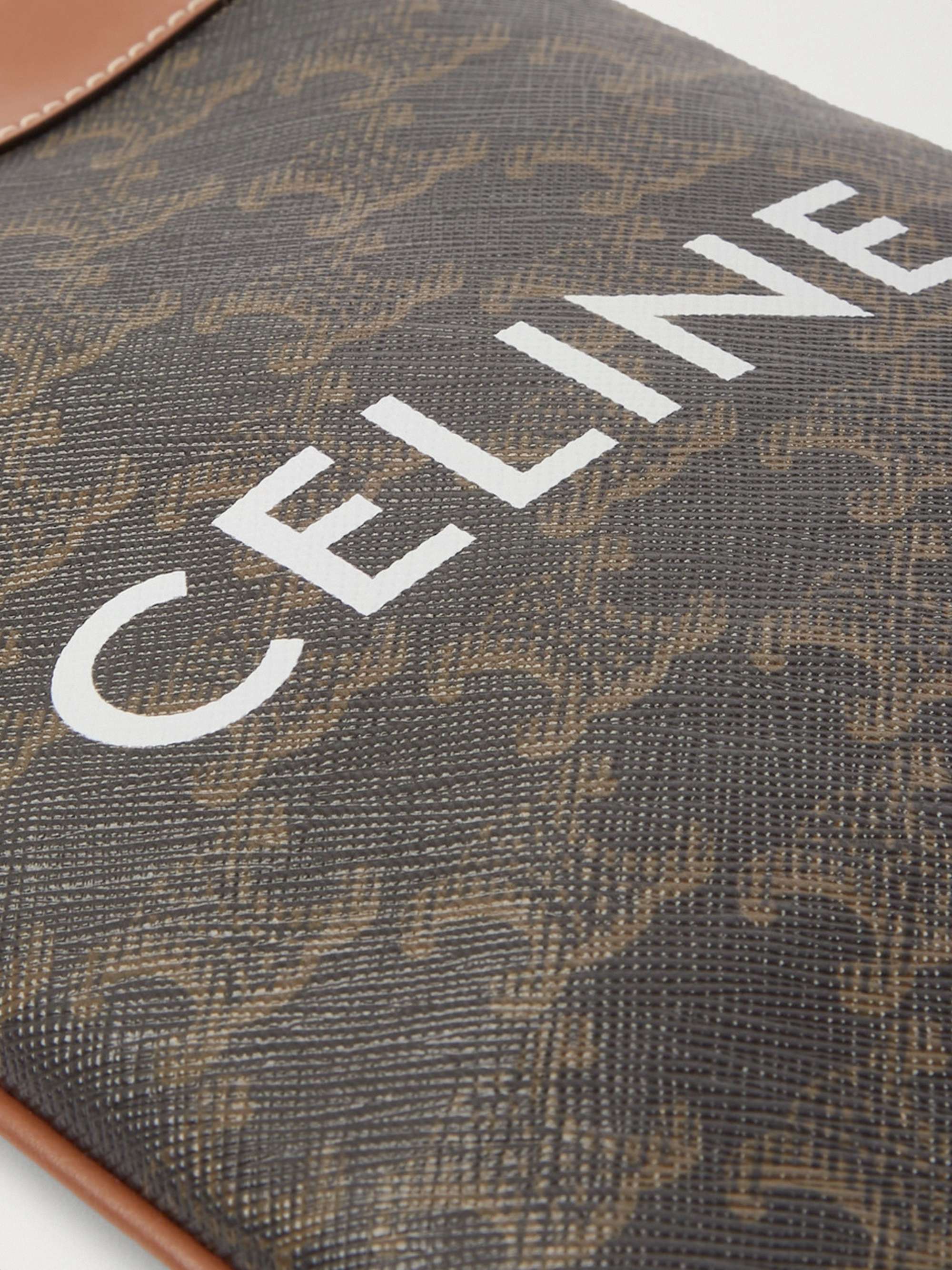 CELINE HOMME Leather-Trimmed Logo-Print Coated-Canvas Pouch