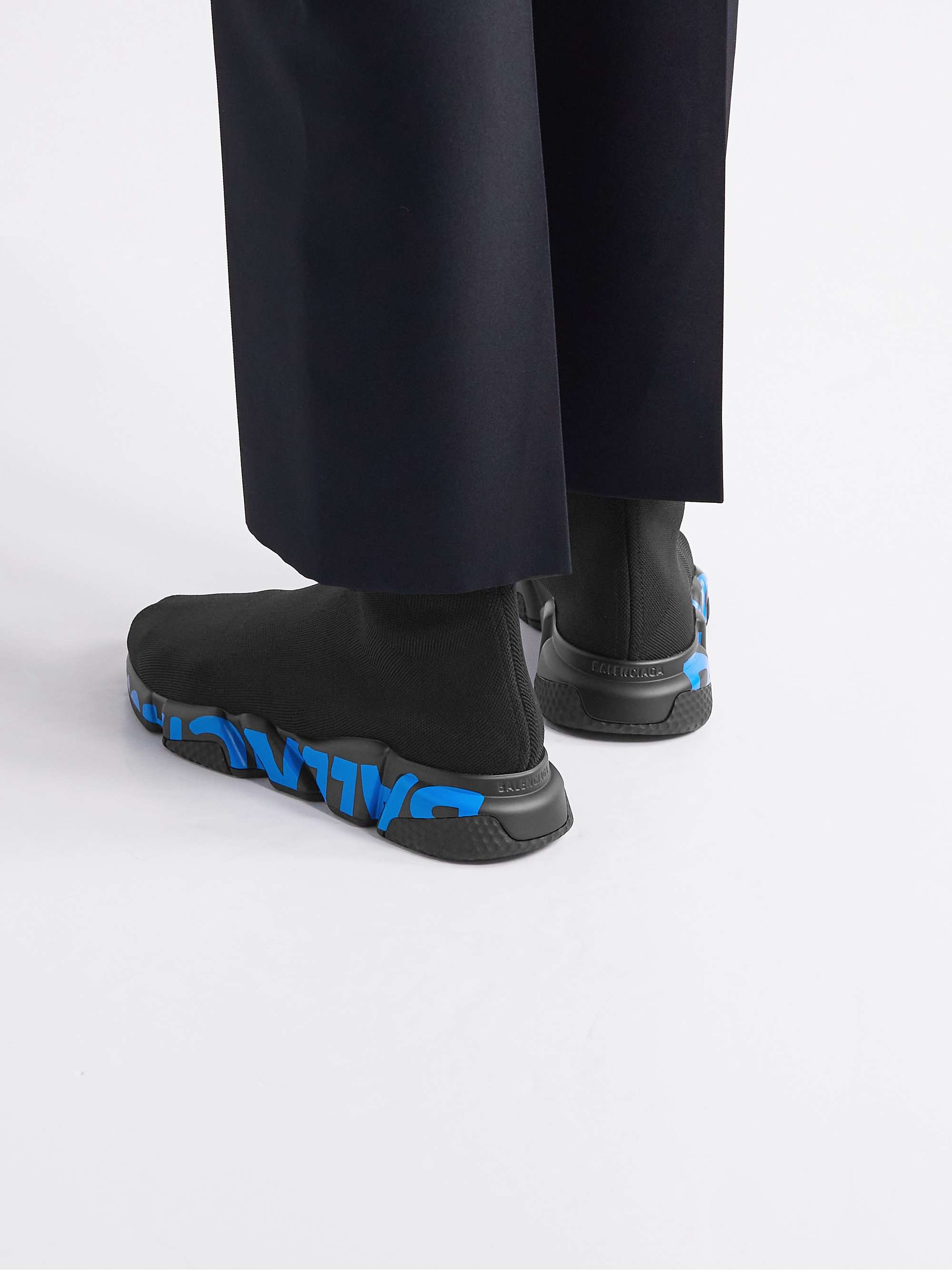 BALENCIAGA Speed Sock Logo-Print Stretch-Knit Slip-On Sneakers