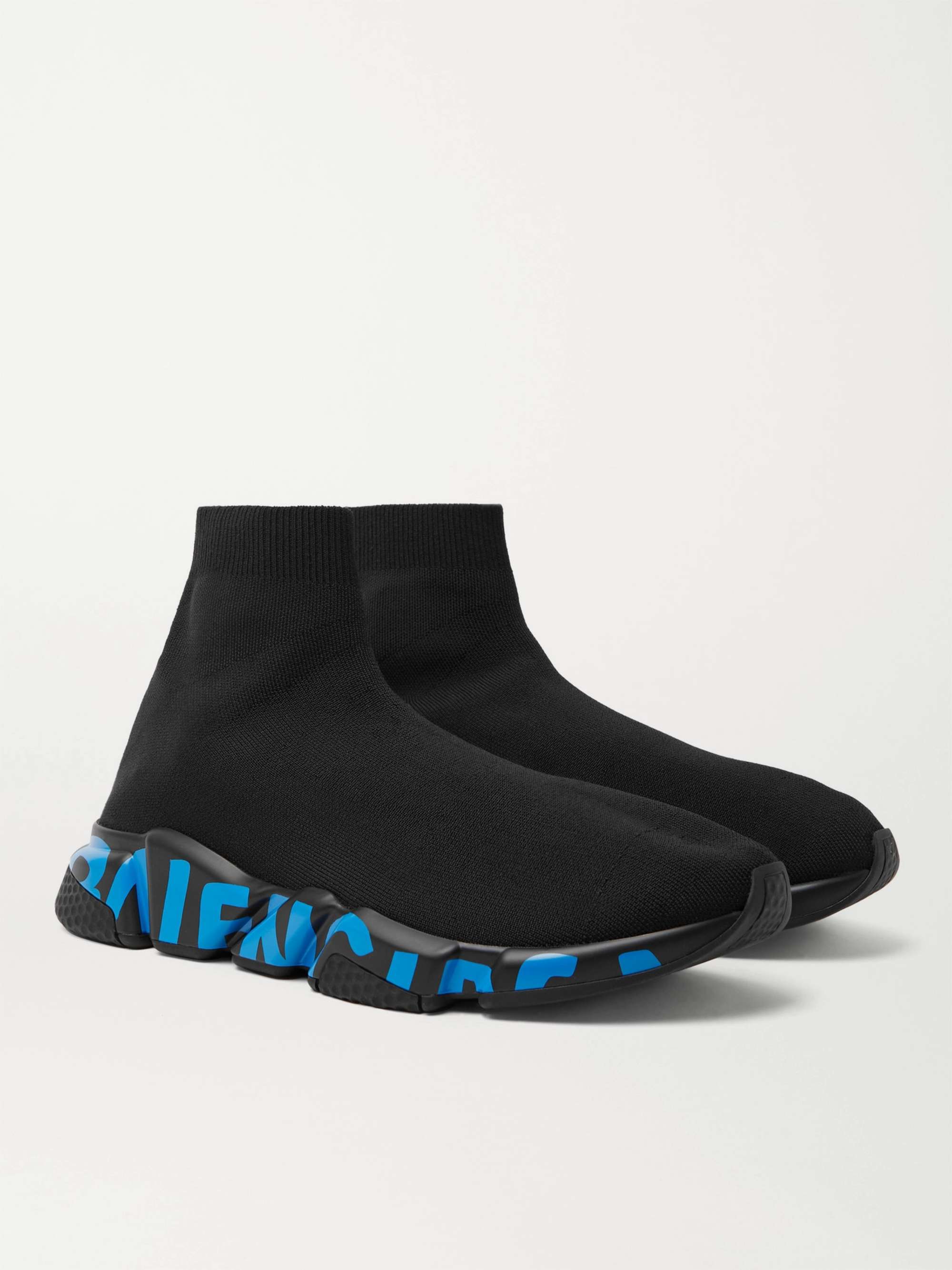 BALENCIAGA Speed Sock Logo-Print Stretch-Knit Slip-On Sneakers