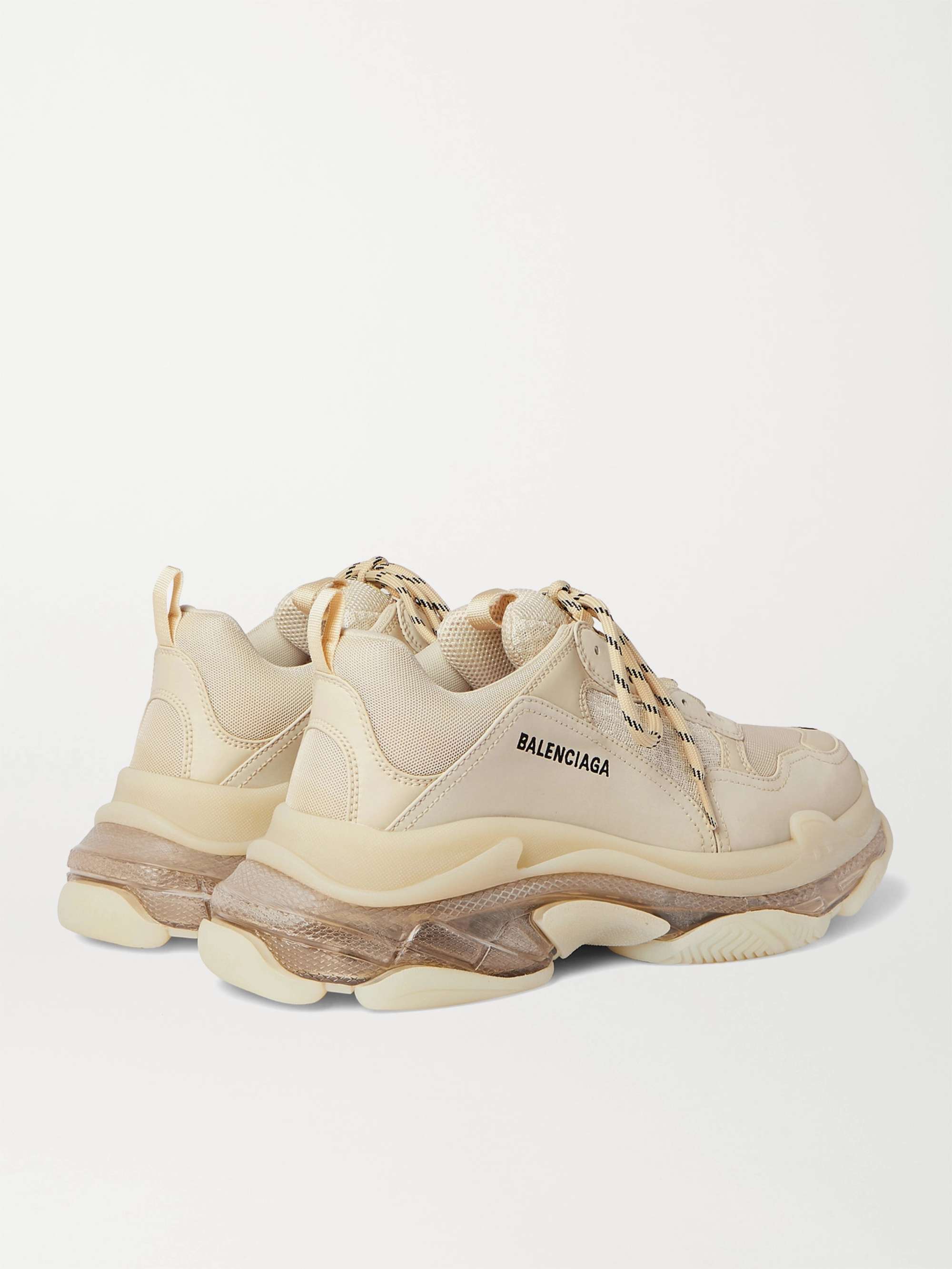 BALENCIAGA Triple S Clear Sole Mesh, Nubuck and Leather Sneakers