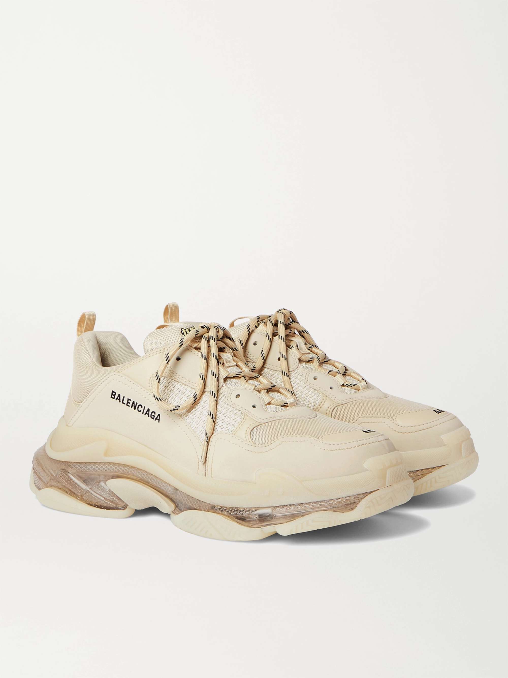 BALENCIAGA Triple S Clear Sole Mesh, Nubuck and Leather Sneakers