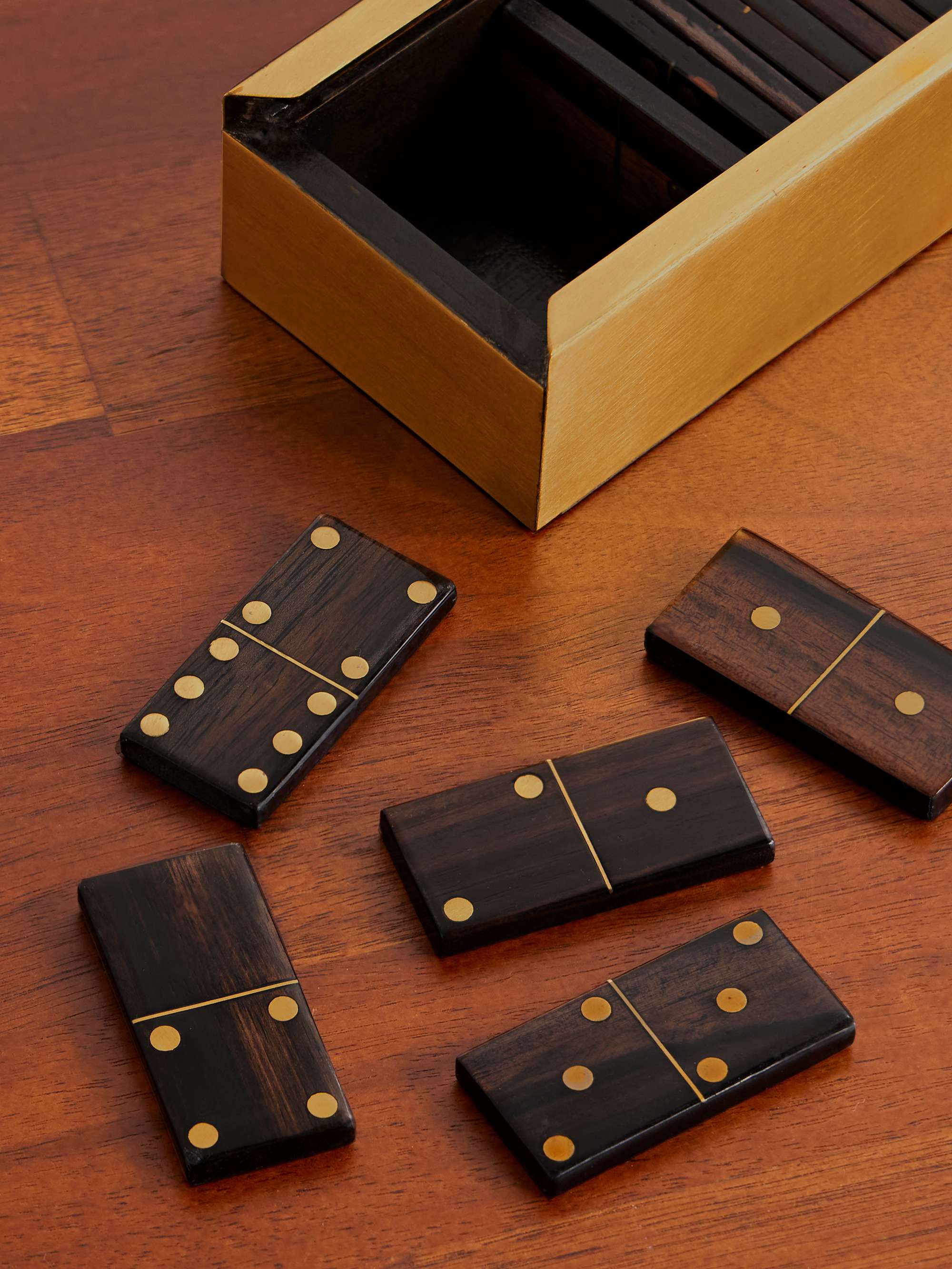 L'OBJET Deco Ebony and Brass Dominoes Set