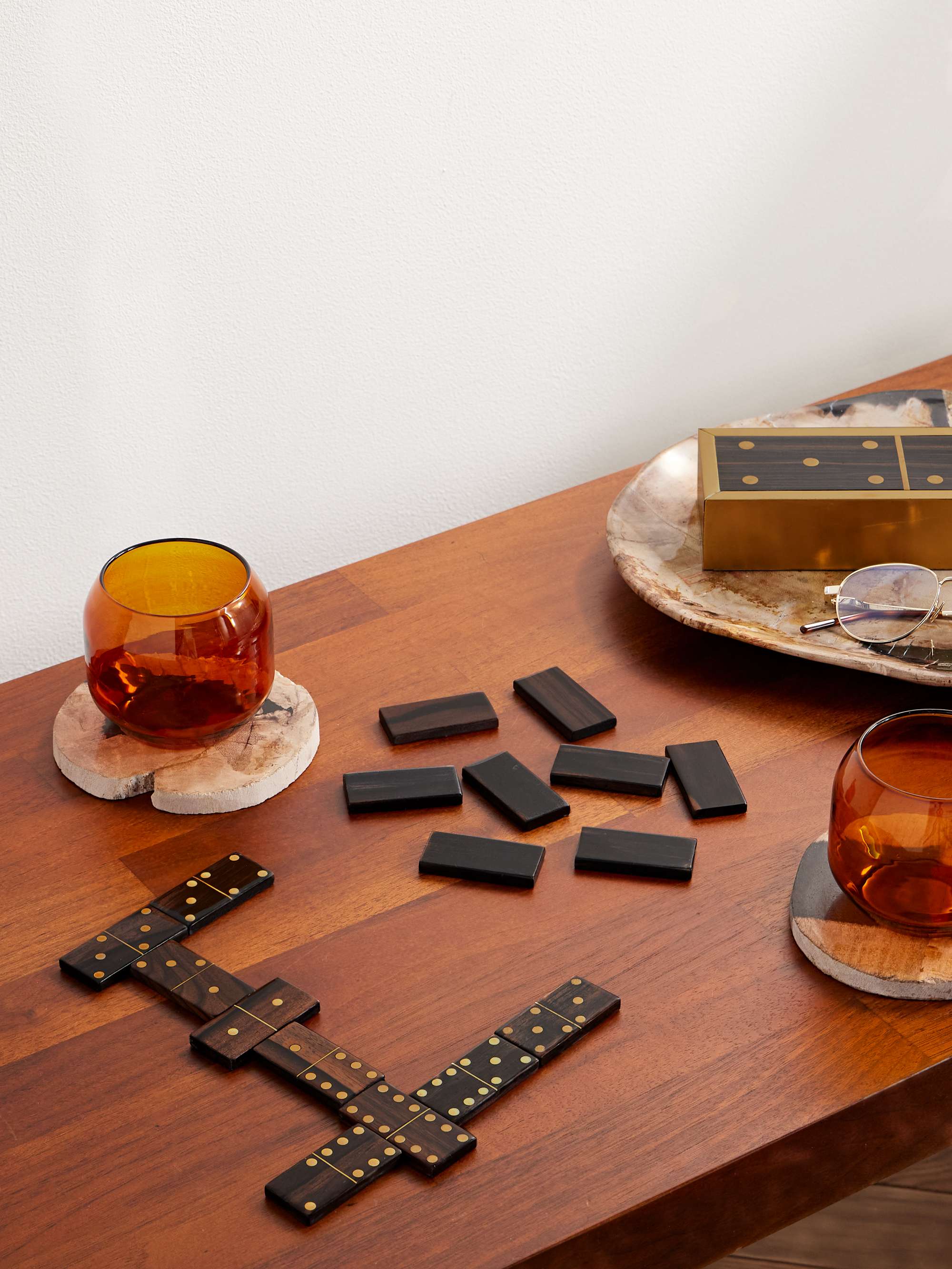 L'OBJET Deco Ebony and Brass Dominoes Set