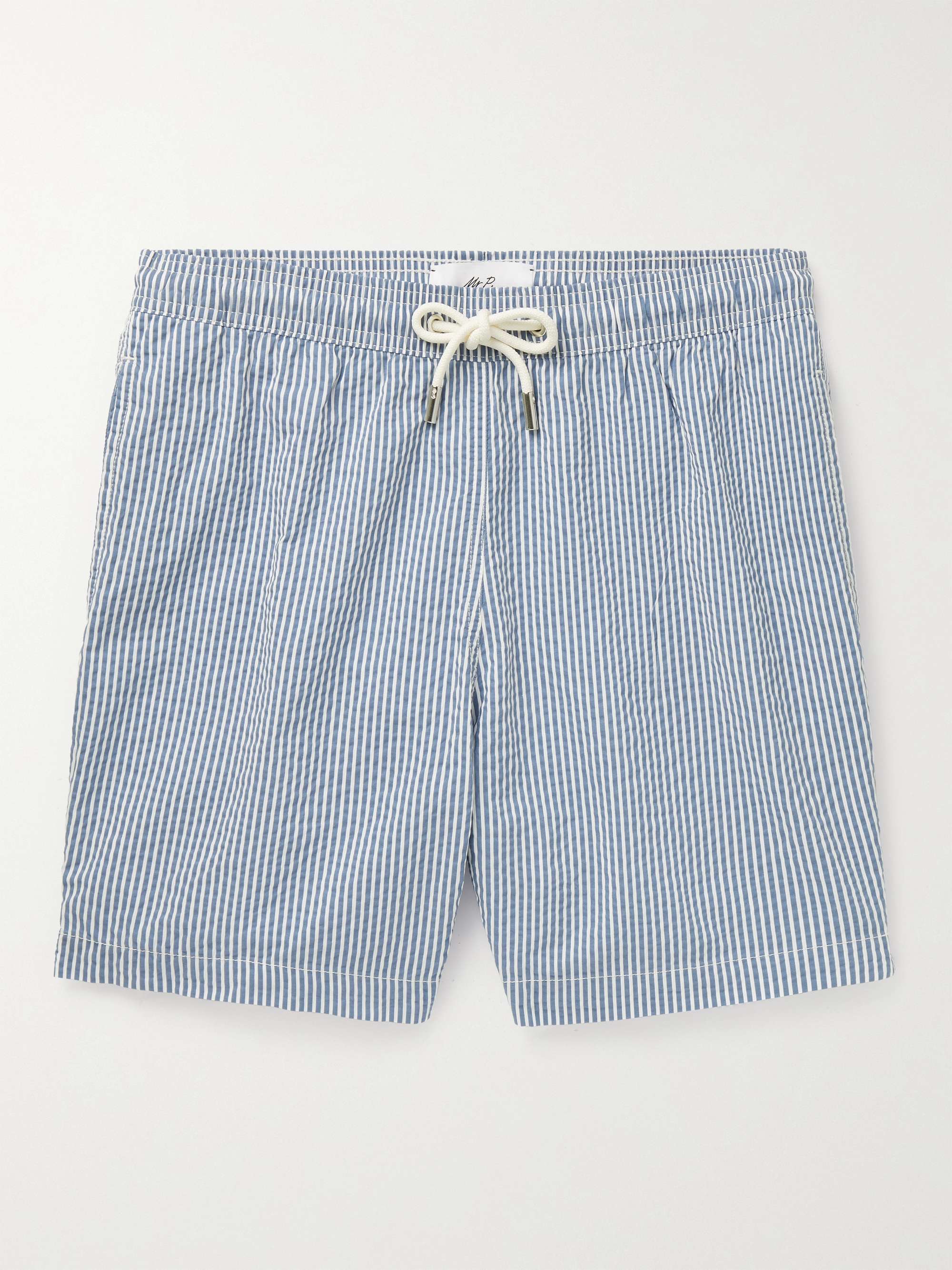 Striped Cotton-Blend Seersucker Swim Shorts