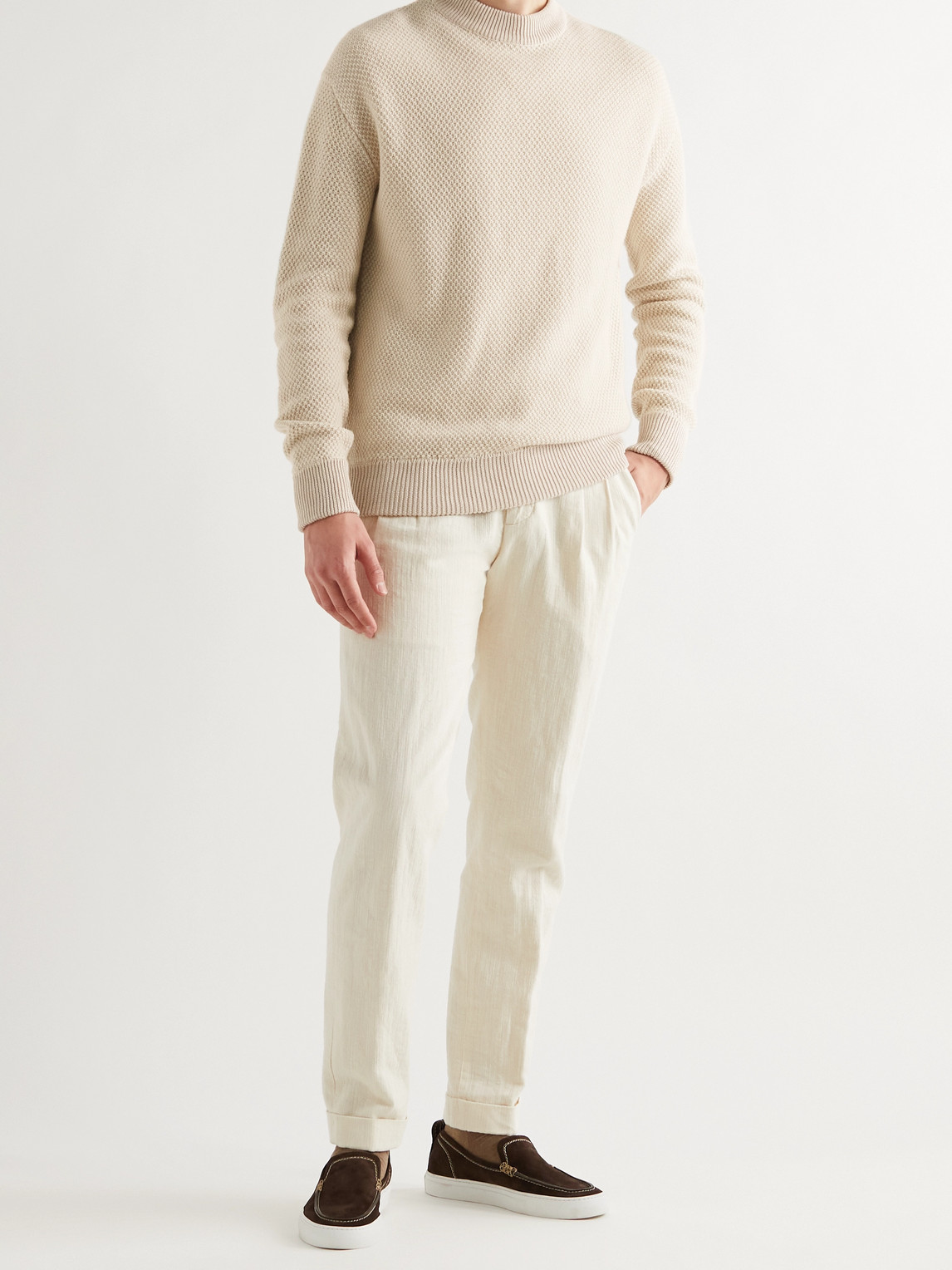 Loro Piana Linen and Cashmere-Blend Sweater - Men - back view in Beige