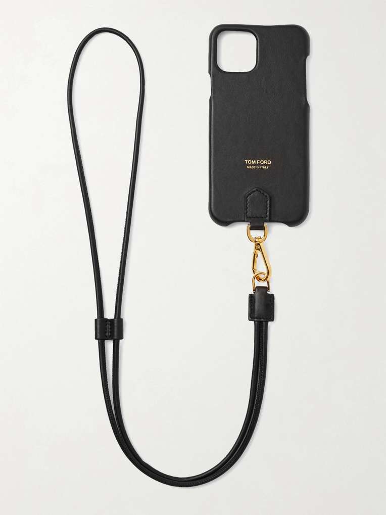 Tom Ford — Logo-Print Leather iPhone 11 Pro Case with Lanyard