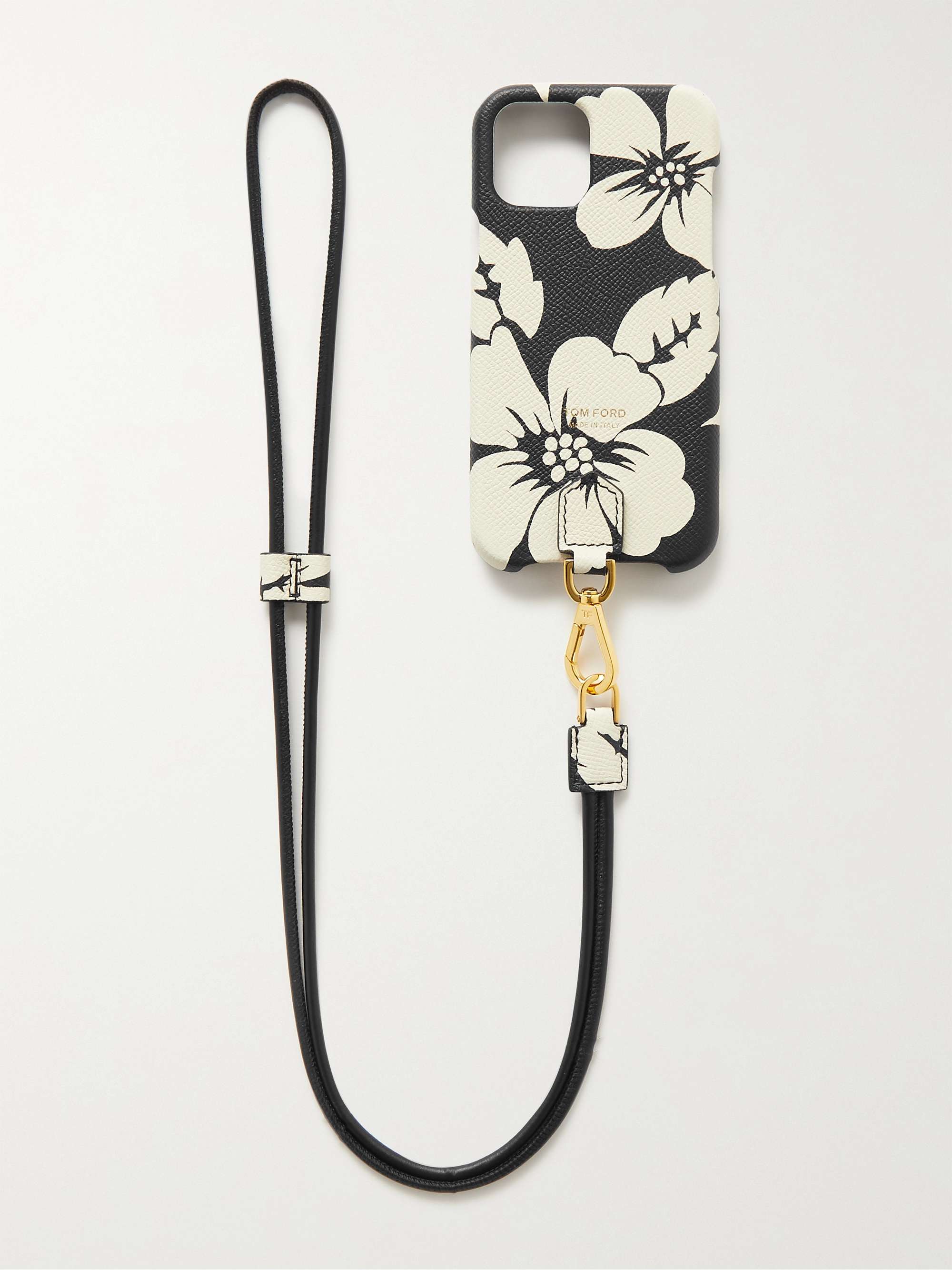 TOM FORD Floral-Print Full-Grain Leather iPhone 11 Pro Case with Lanyard