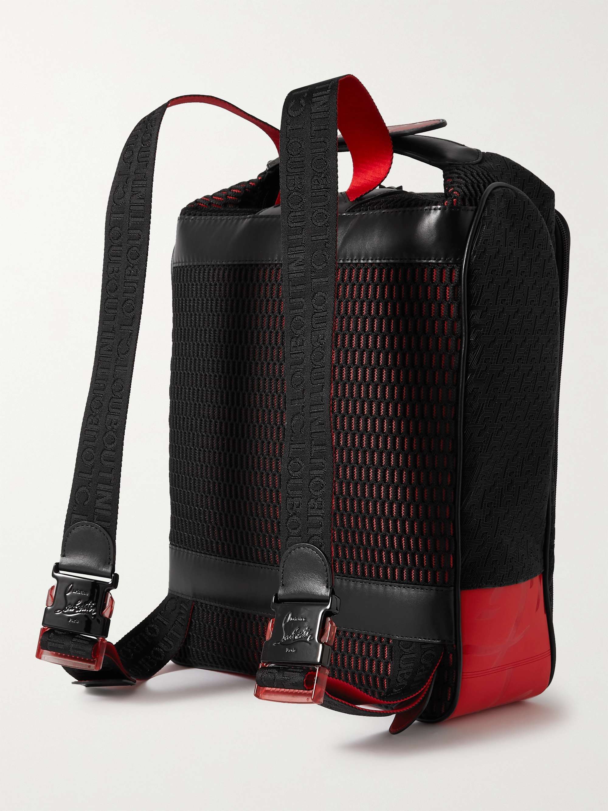 CHRISTIAN LOUBOUTIN Leather-Trimmed Logo-Jacquard Coated-Canvas and Mesh Backpack