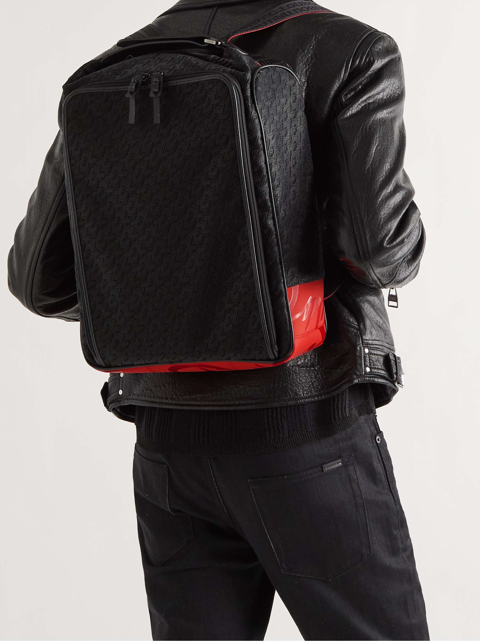CHRISTIAN LOUBOUTIN Leather-Trimmed Logo-Jacquard Coated-Canvas and Mesh Backpack