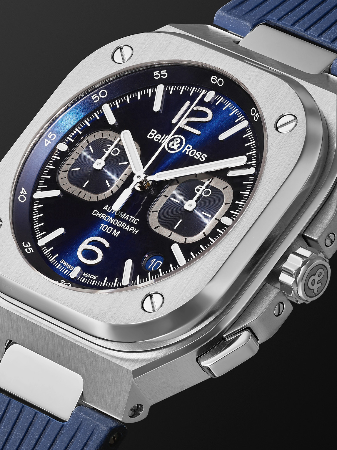  Bell & Ross - Br 05 Automatic Chronograph 42mm Stainless Steel And Rubber Watch, Ref.no. Br05c-bubu-st/srb - Men - Blue 