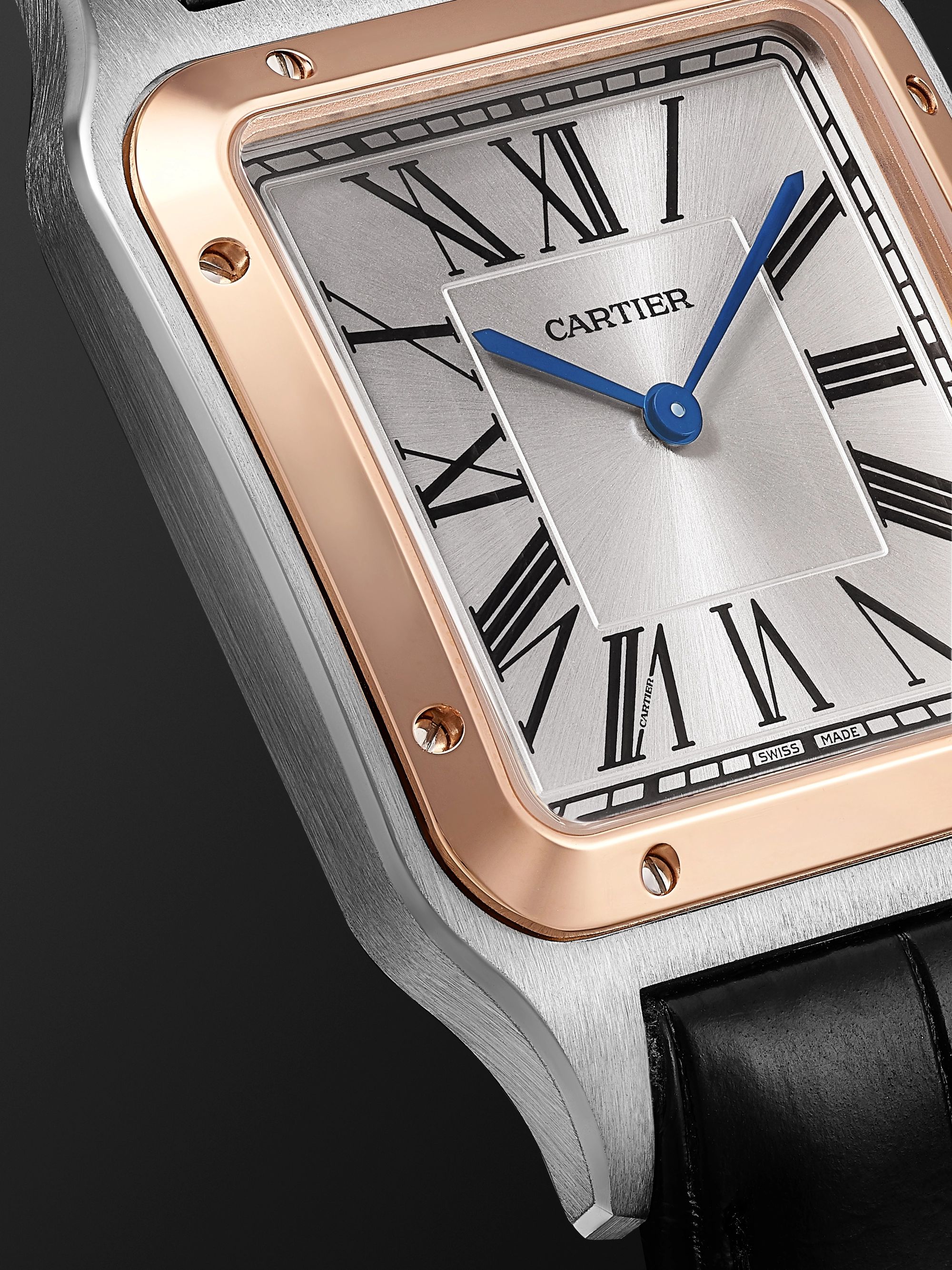 CARTIER Santos-Dumont Hand-Wound 33.9mm Extra Large 18-Karat Rose Gold, Steel and Alligator Watch, Ref. No. W2SA0017