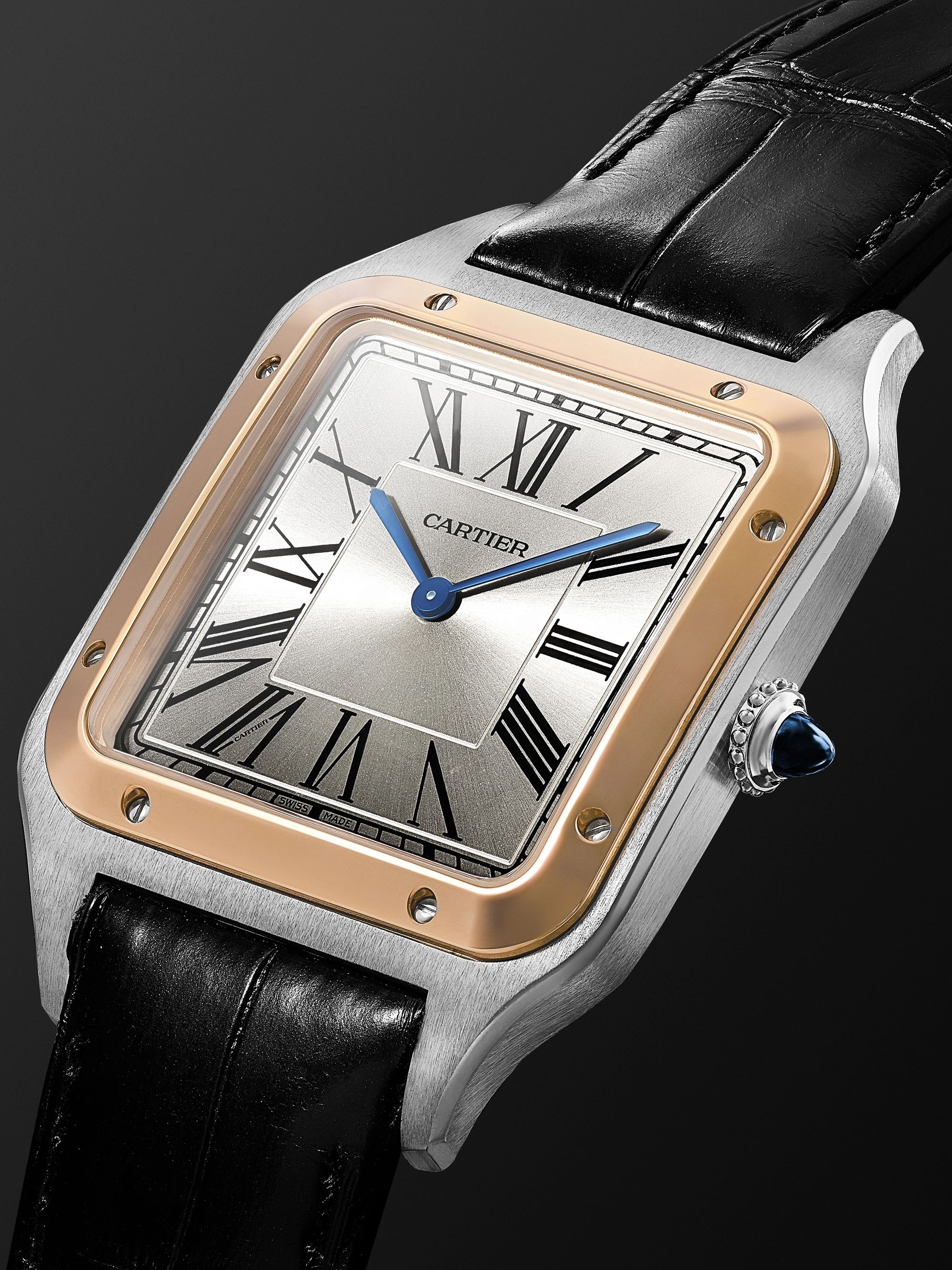 CARTIER Santos-Dumont Hand-Wound 33.9mm Extra Large 18-Karat Rose Gold, Steel and Alligator Watch, Ref. No. W2SA0017