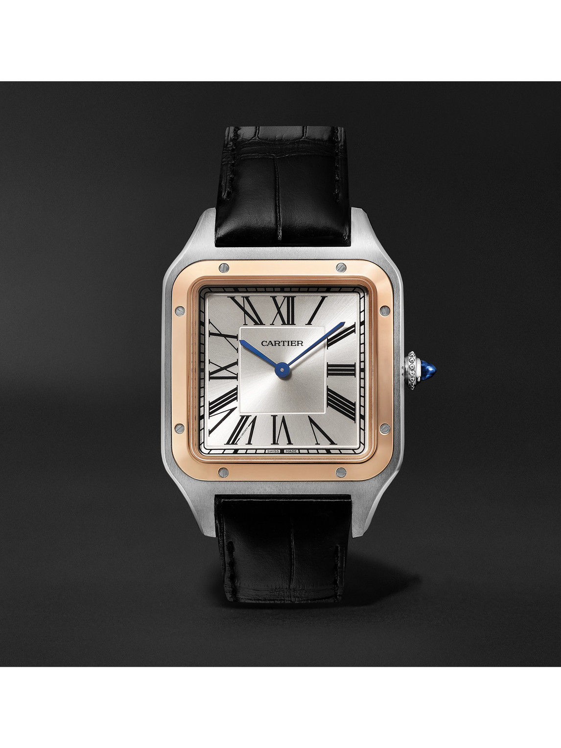 Cartier – Santos-Dumont Hand-Wound Extra Large 18-Karat Rose Gold,  Steel and Alligator Watch, W2SA0017