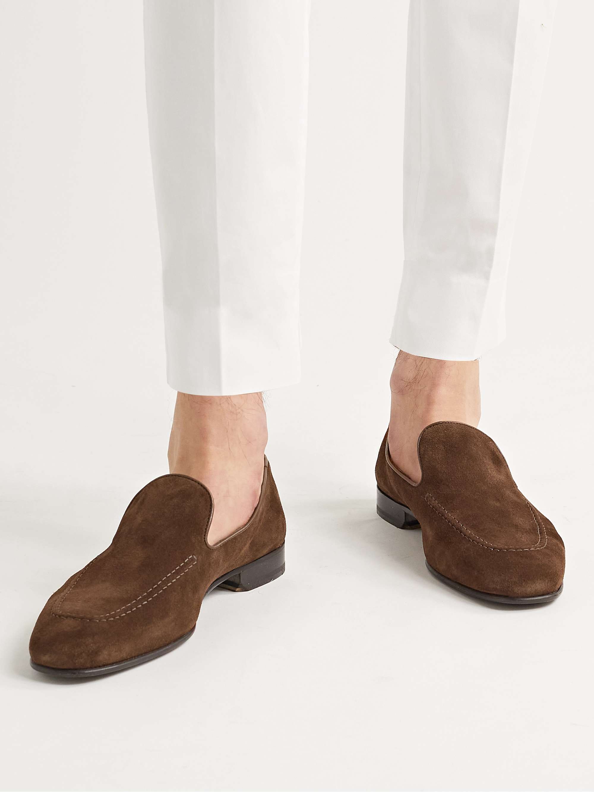 MANOLO BLAHNIK Truro Leather-Trimmed Suede Loafers for Men