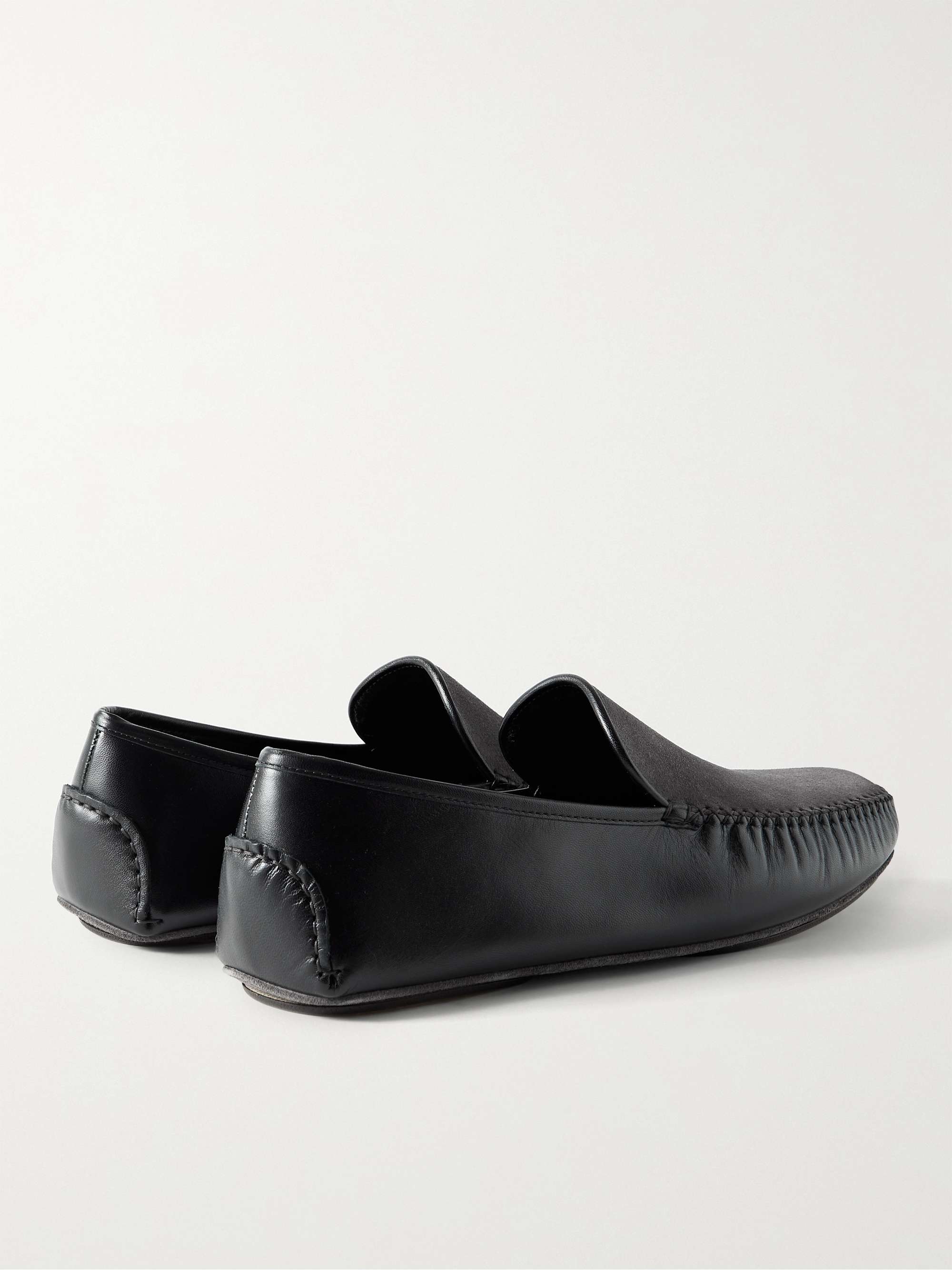 MANOLO BLAHNIK Mayfair Leather and Suede Slippers