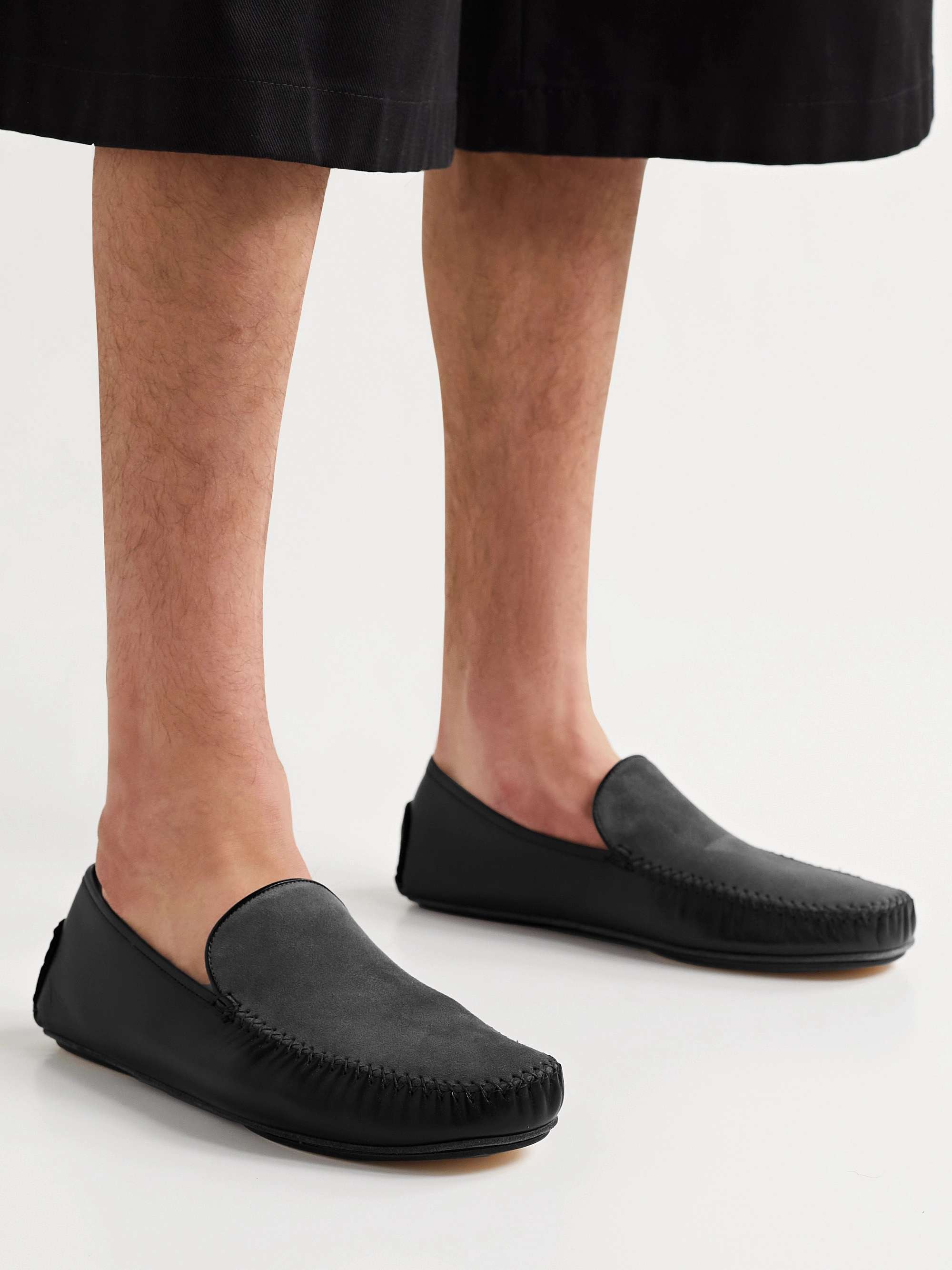 MANOLO BLAHNIK Mayfair Leather and Suede Slippers