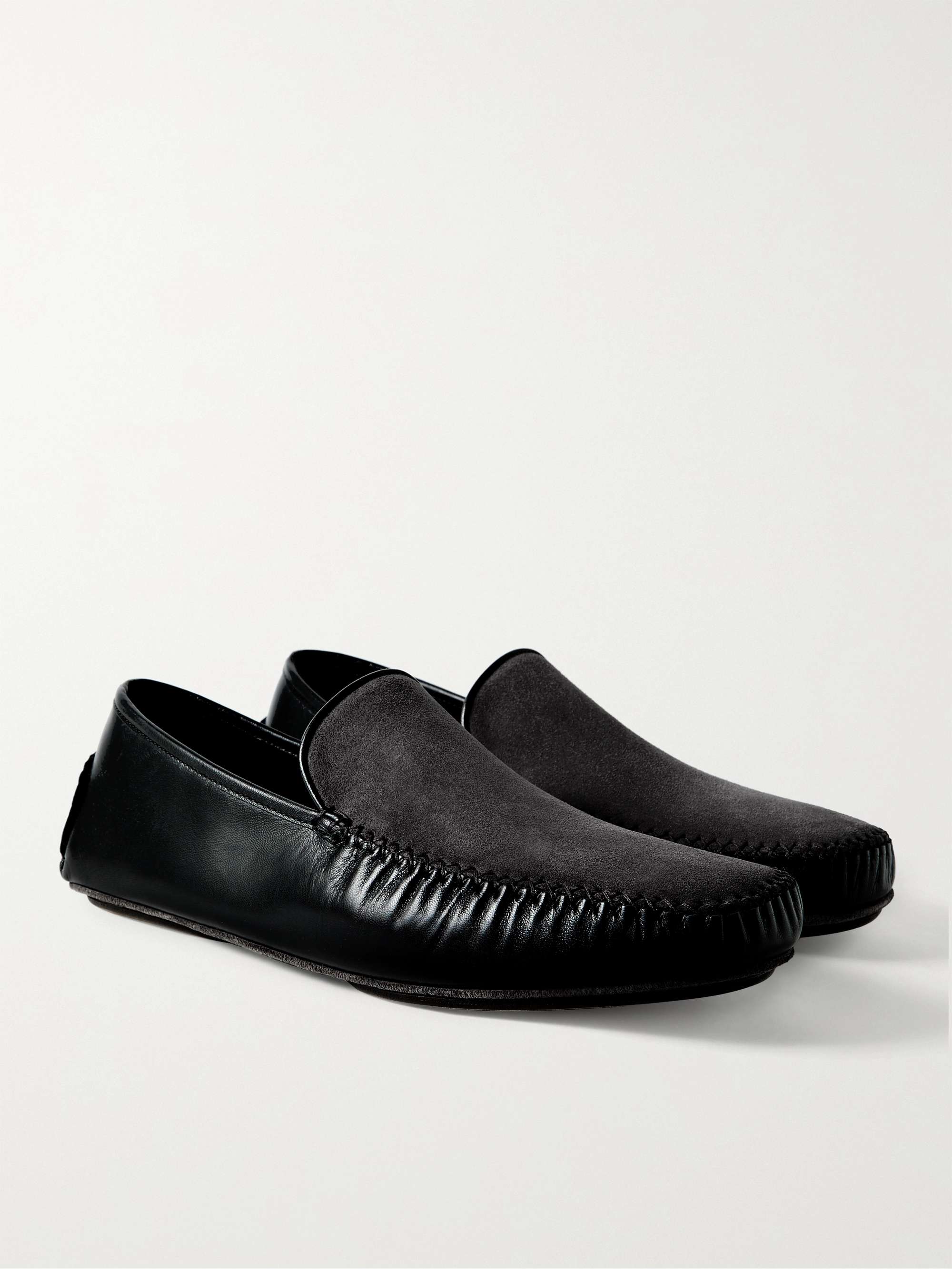 MANOLO BLAHNIK Mayfair Leather and Suede Slippers