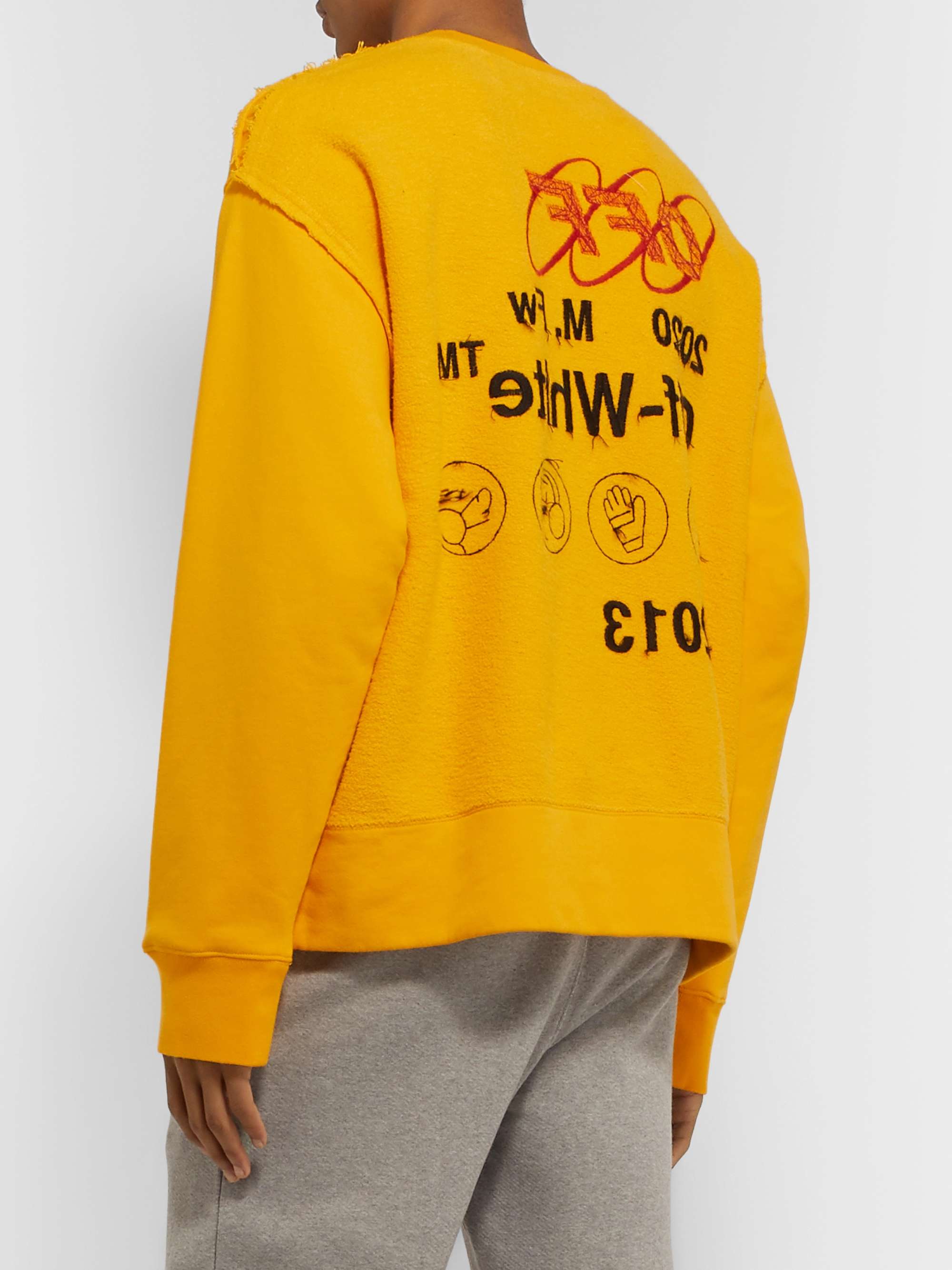 OFF-WHITE Distressed Embroidered Printed Cotton-Jersey and Terry Sweatshirt