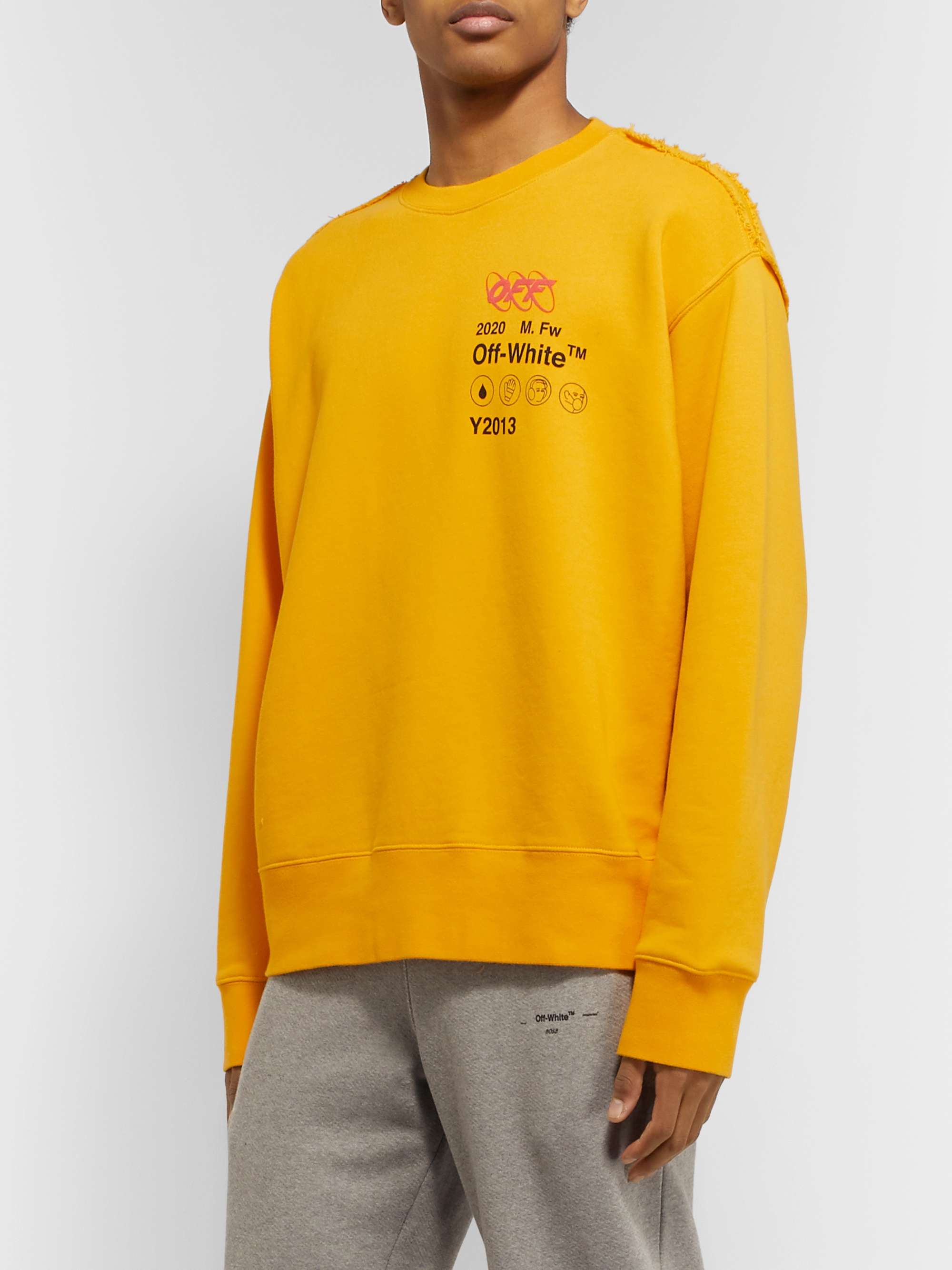 OFF-WHITE Distressed Embroidered Printed Cotton-Jersey and Terry Sweatshirt