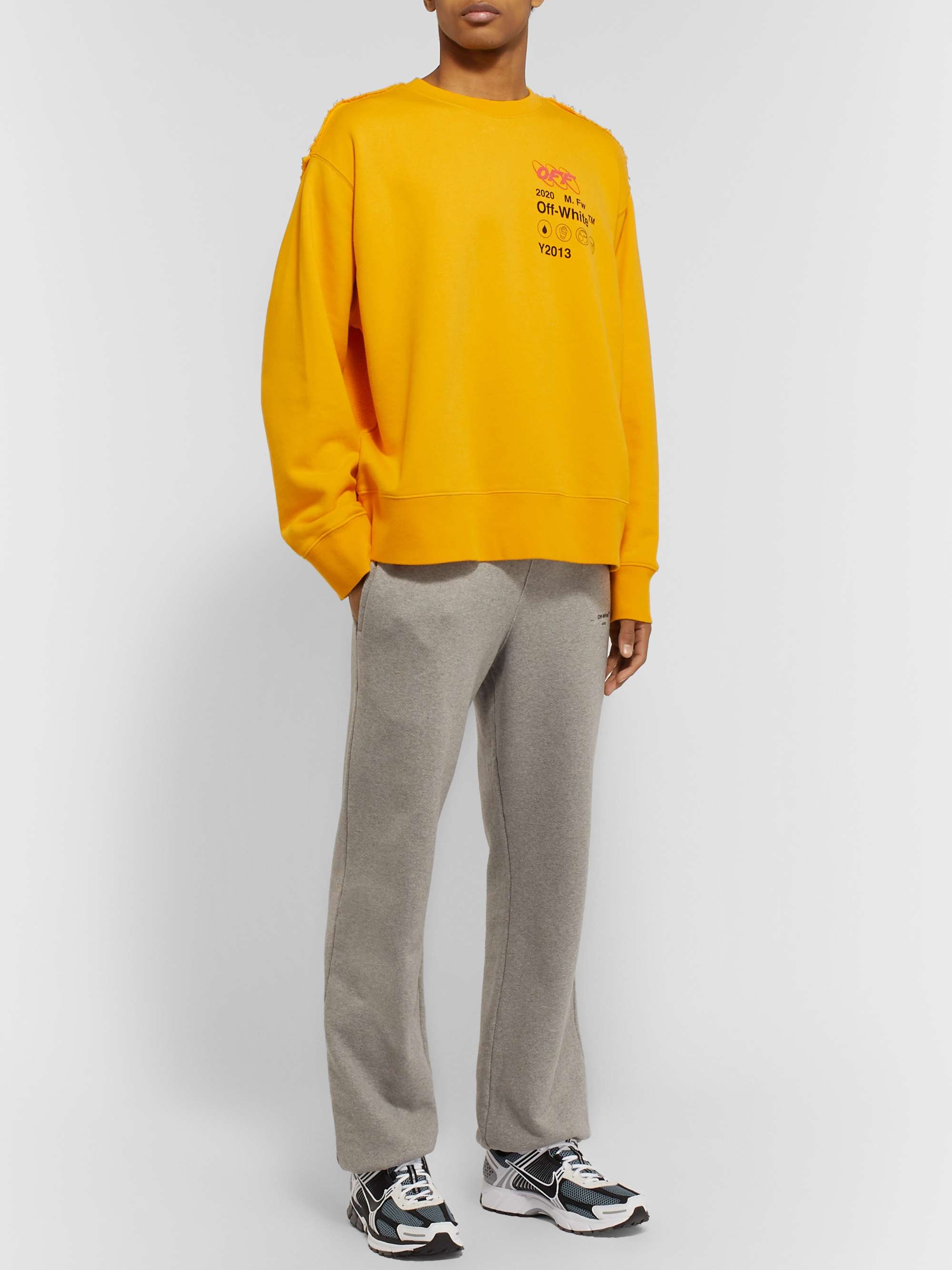 OFF-WHITE Distressed Embroidered Printed Cotton-Jersey and Terry Sweatshirt