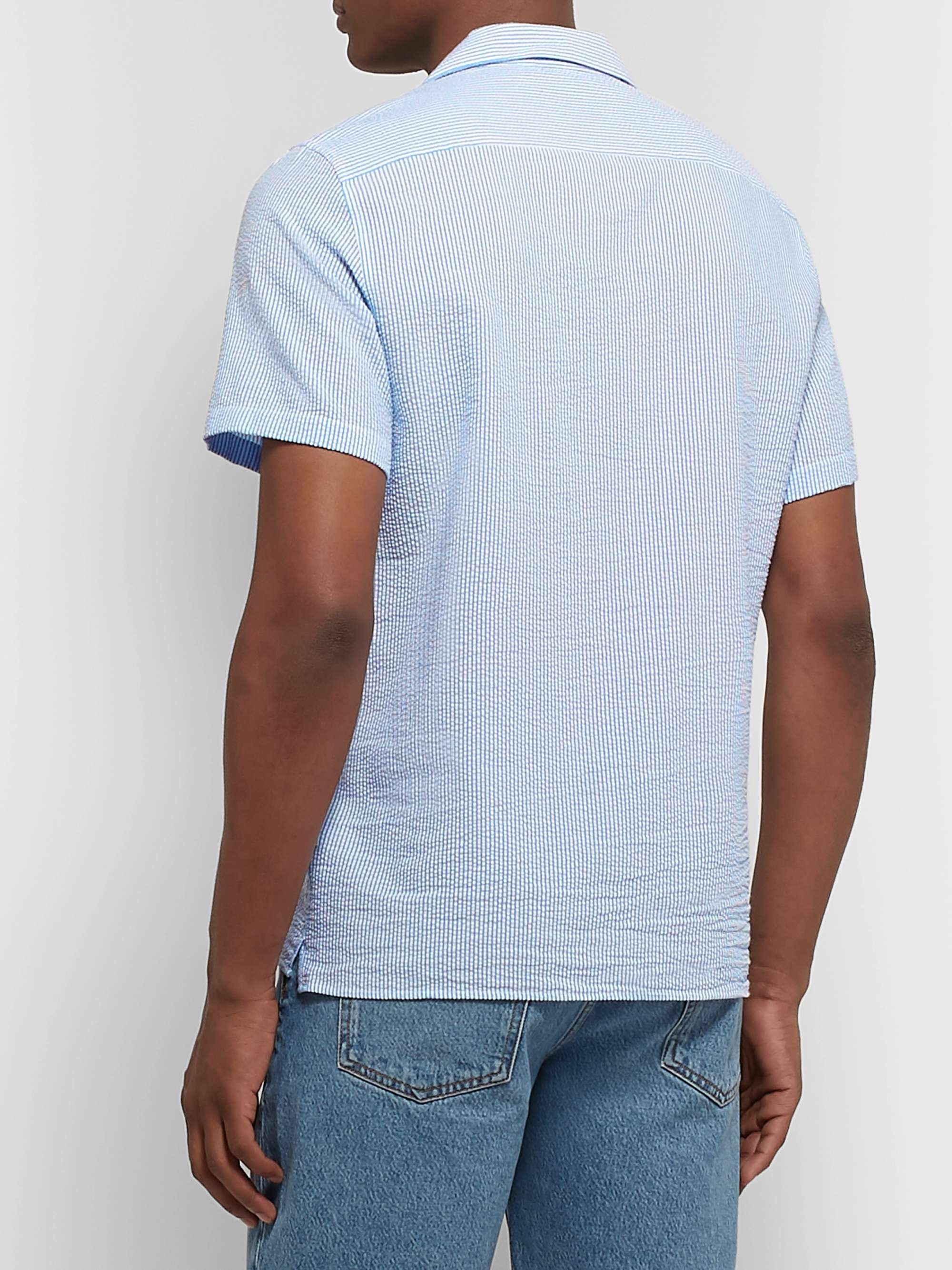 NN07 Miyagi Camp-Collar Striped Seersucker Shirt