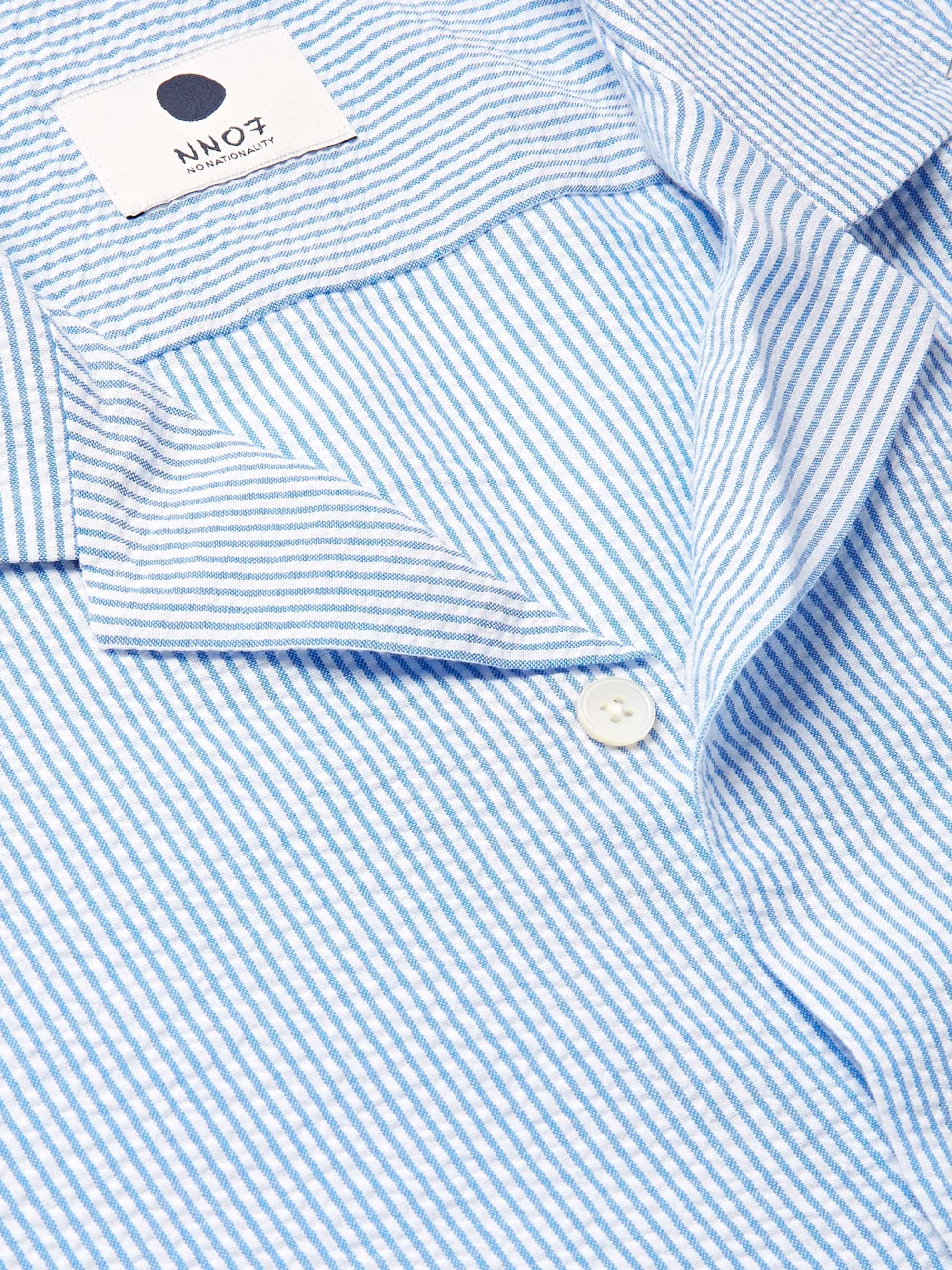NN07 Miyagi Camp-Collar Striped Seersucker Shirt