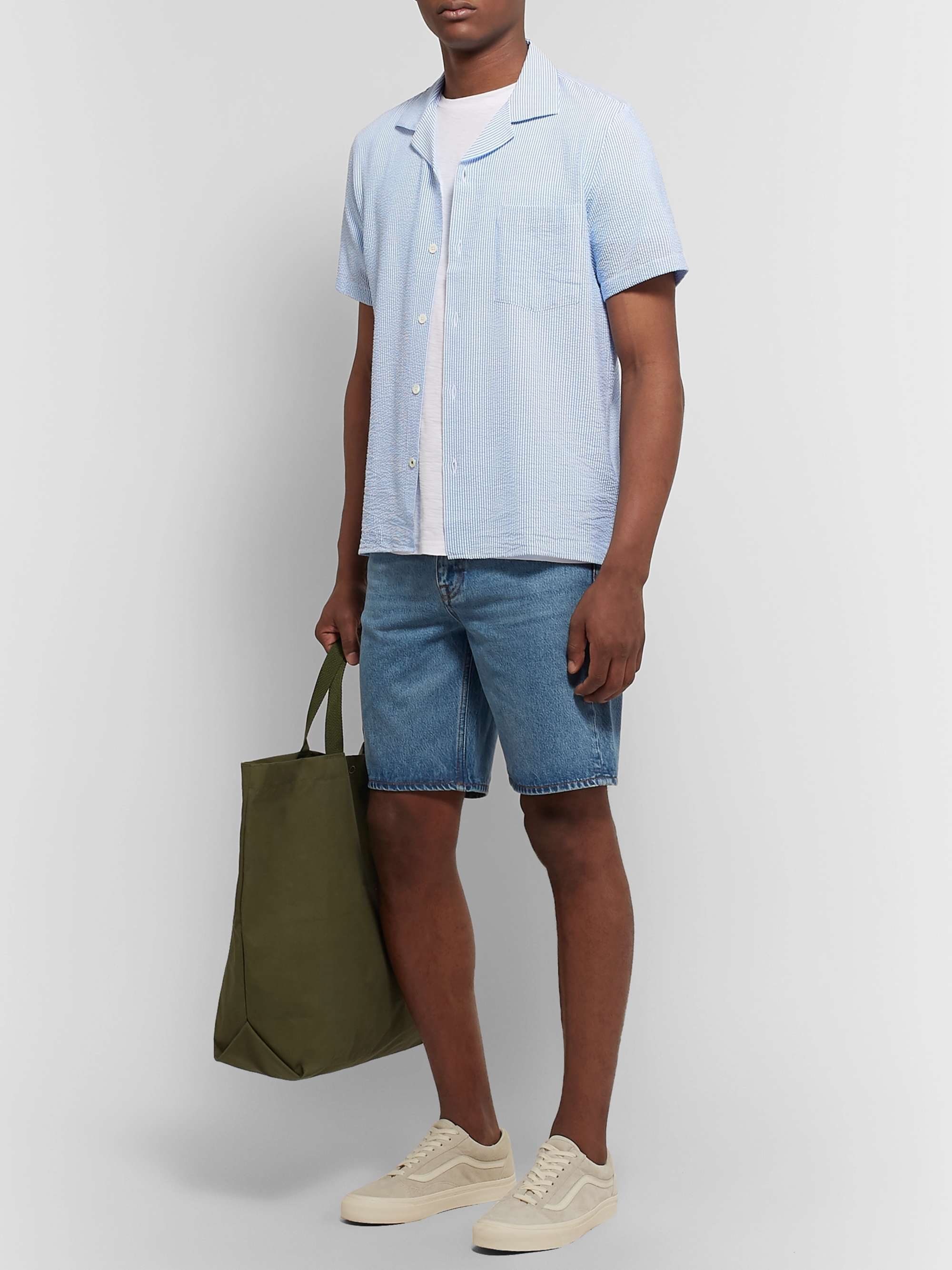 NN07 Miyagi Camp-Collar Striped Seersucker Shirt