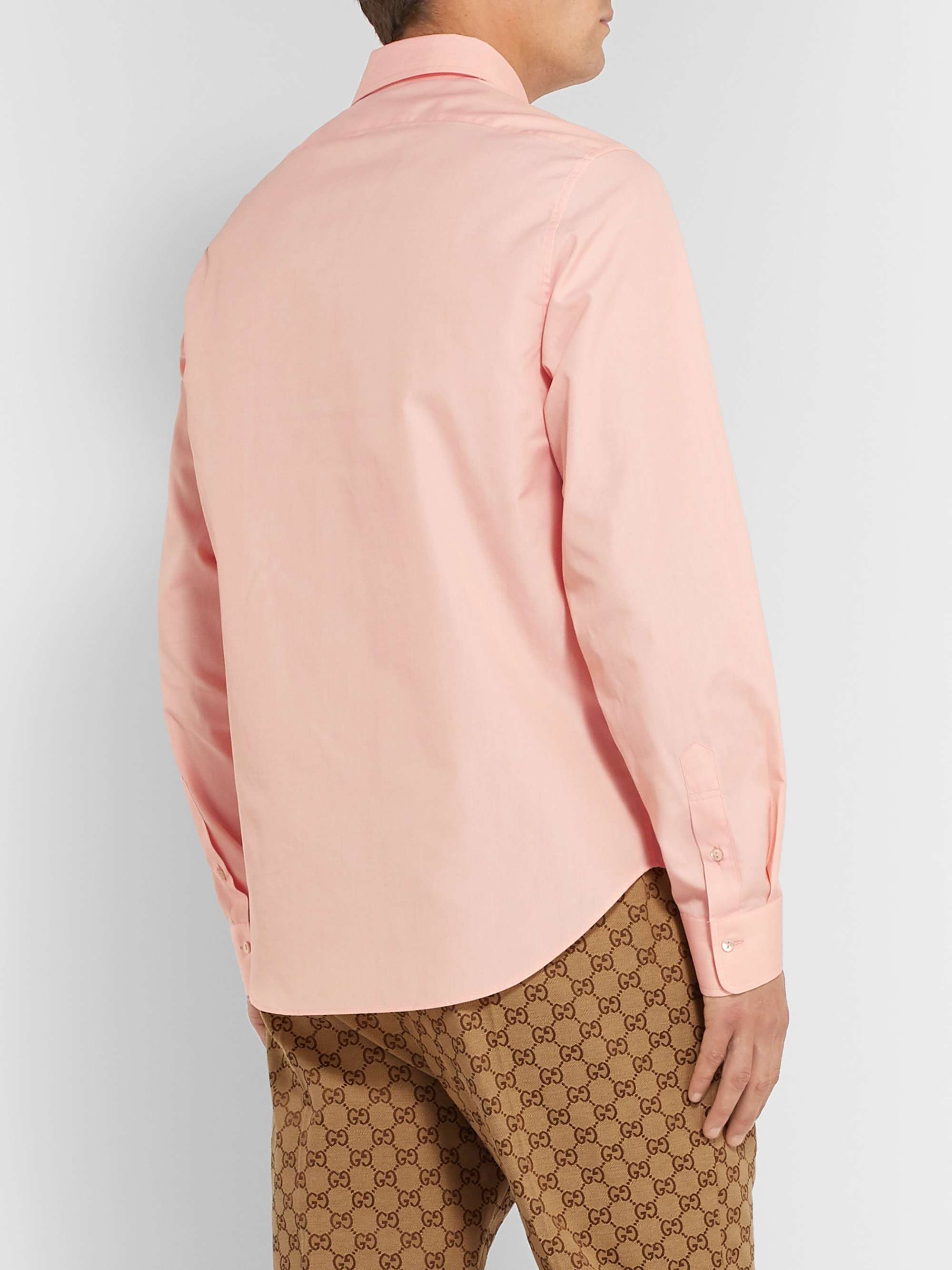 GUCCI Peach Cutaway-Collar Cotton-Poplin Shirt